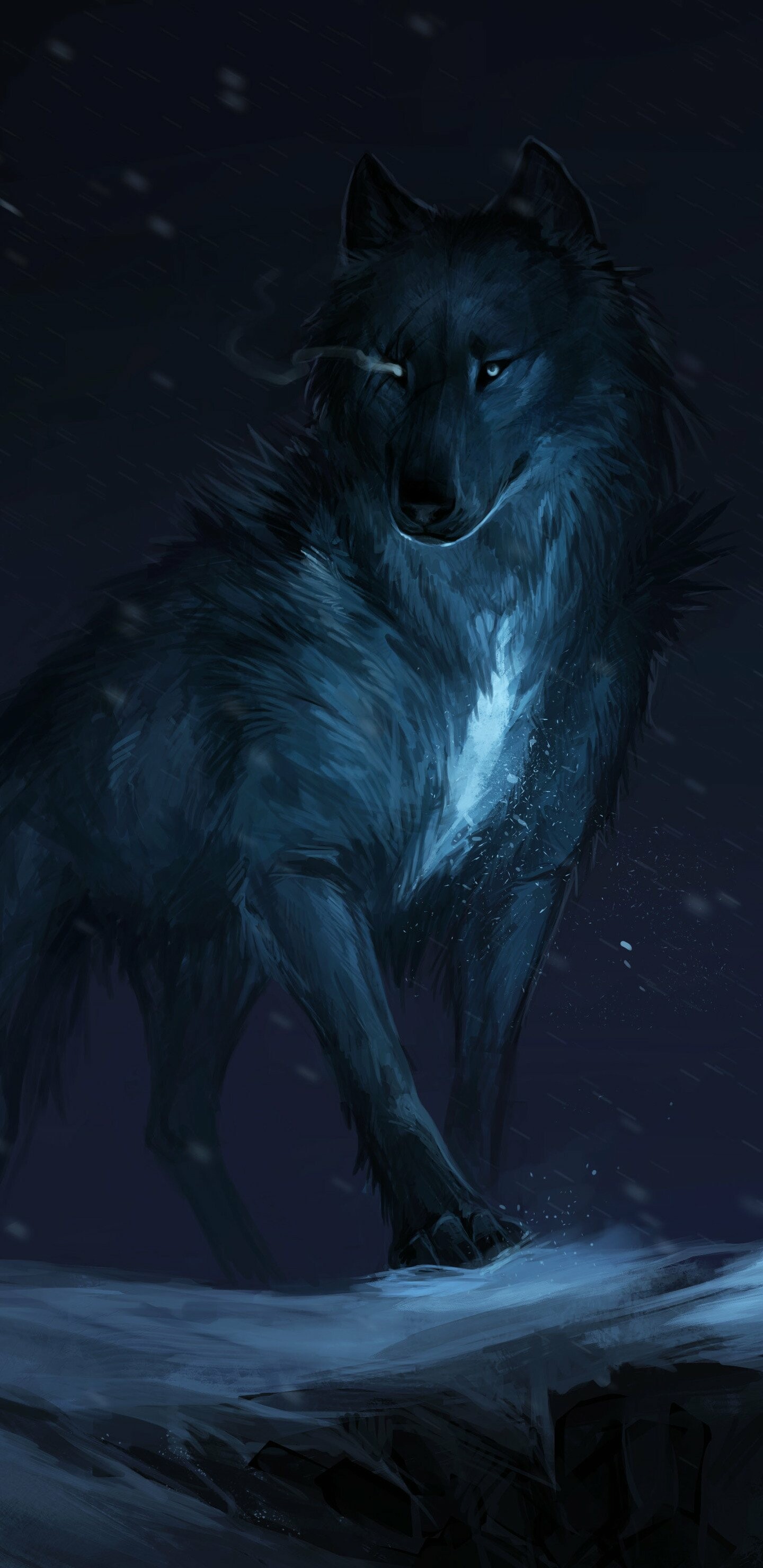 Wolf: Females tend to have narrower muzzles and foreheads, thinner necks, slightly shorter legs, and less massive shoulders than males, Art, Painting, Canis lupus. 1440x2960 HD Wallpaper.