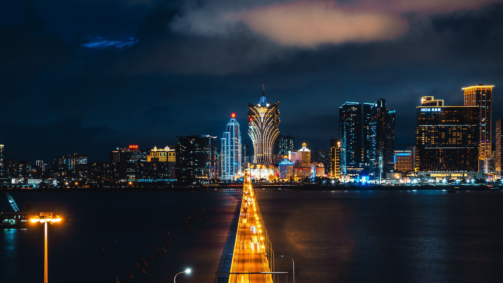 Macau travels, Macau grand lisboa night, Extravagant architecture, Stunning skyline, 1920x1080 Full HD Desktop