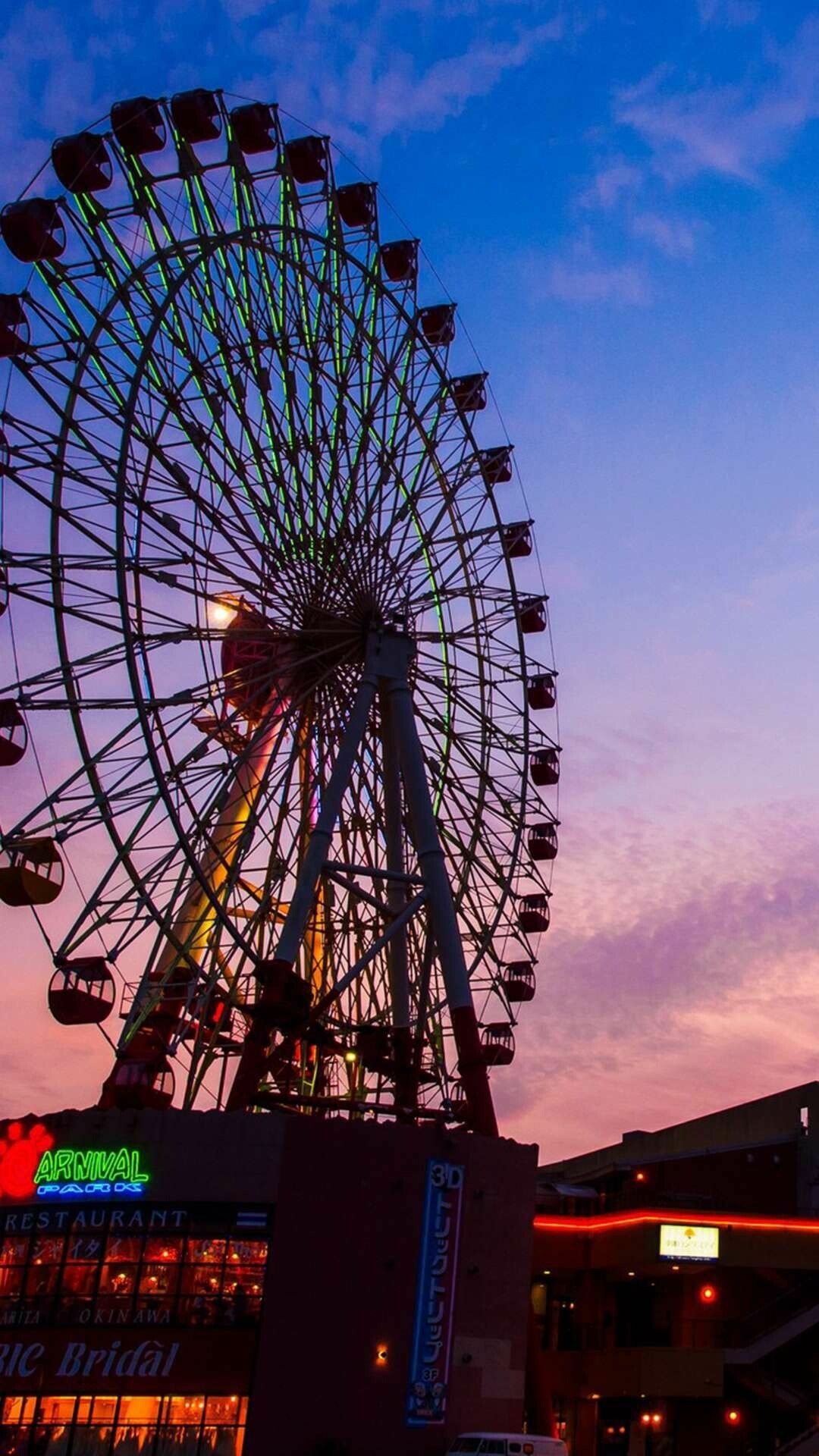 Carnival: Ferris wheel, An amusement ride, Public festival. 1080x1920 Full HD Background.