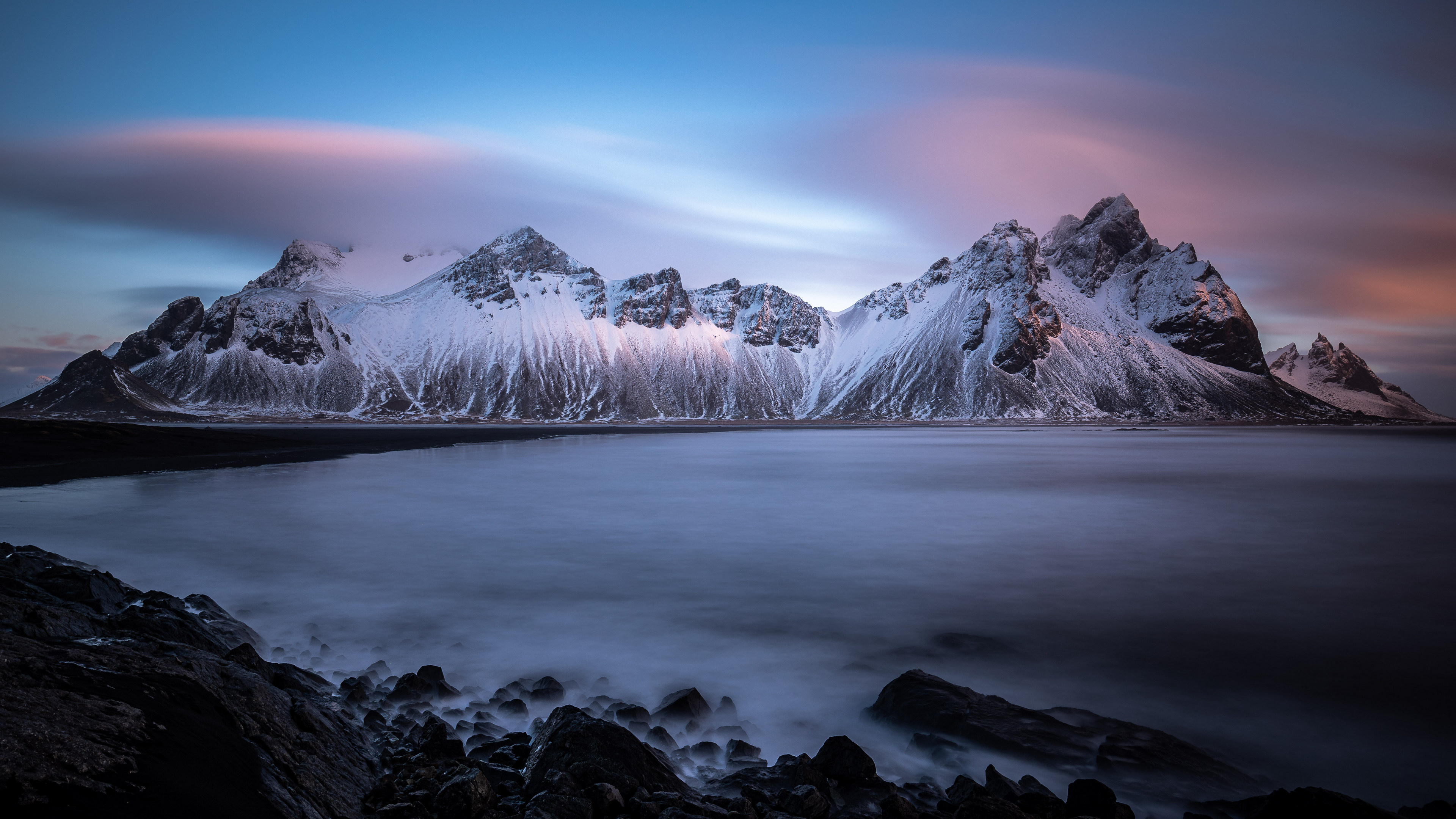 Vestrahorn Iceland, Nature landscape, Sea mist, Clouds, 3840x2160 4K Desktop