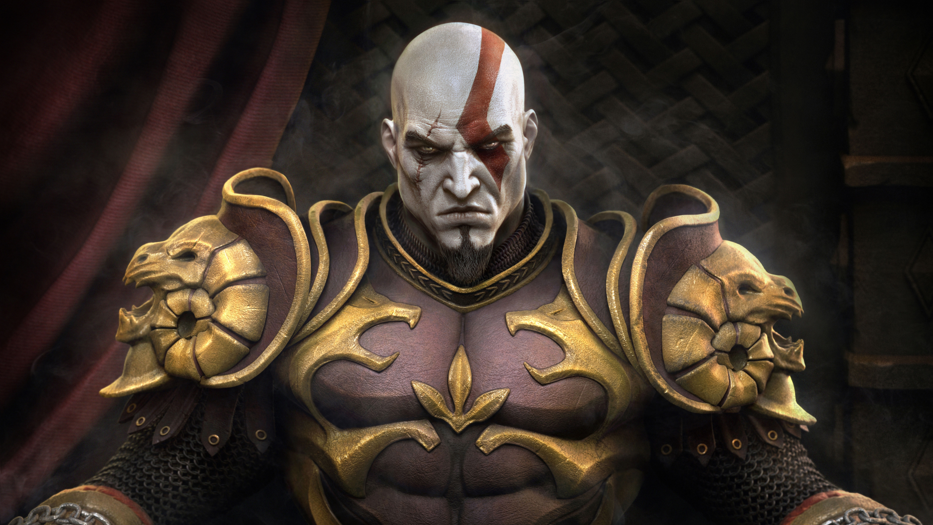Kratos throne, Regal seat, God of War's domain, Battle-worn artifact, 3840x2160 4K Desktop