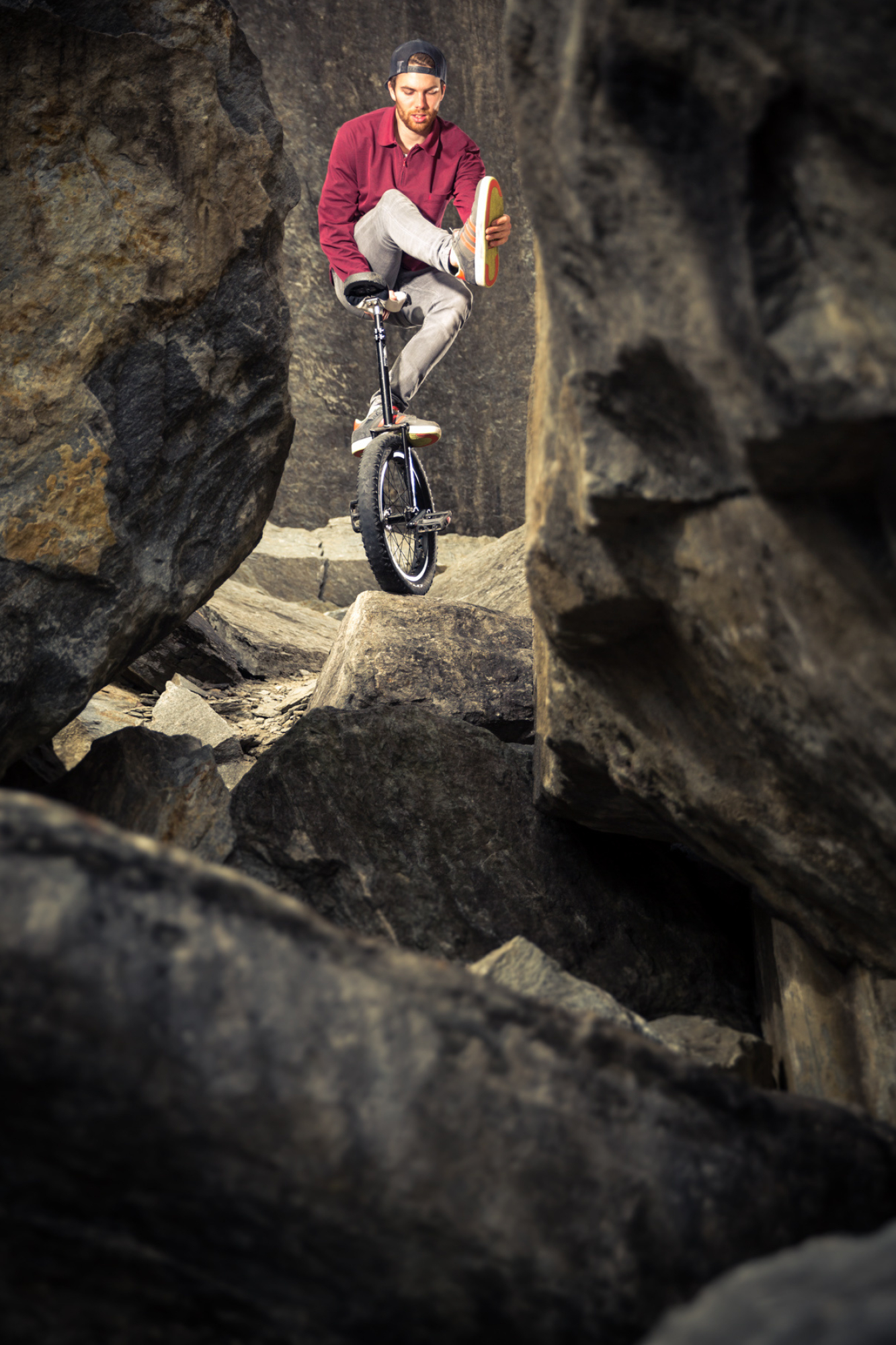 Unicycle: Extreme Unicycling, Ride In Rocks, Idling On A Unicycle. 1340x2000 HD Background.