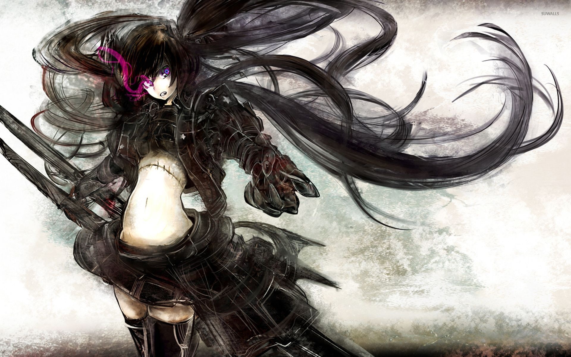 Black Rock Shooter, Enigmatic character, Moody atmosphere, Smoky background, 1920x1200 HD Desktop