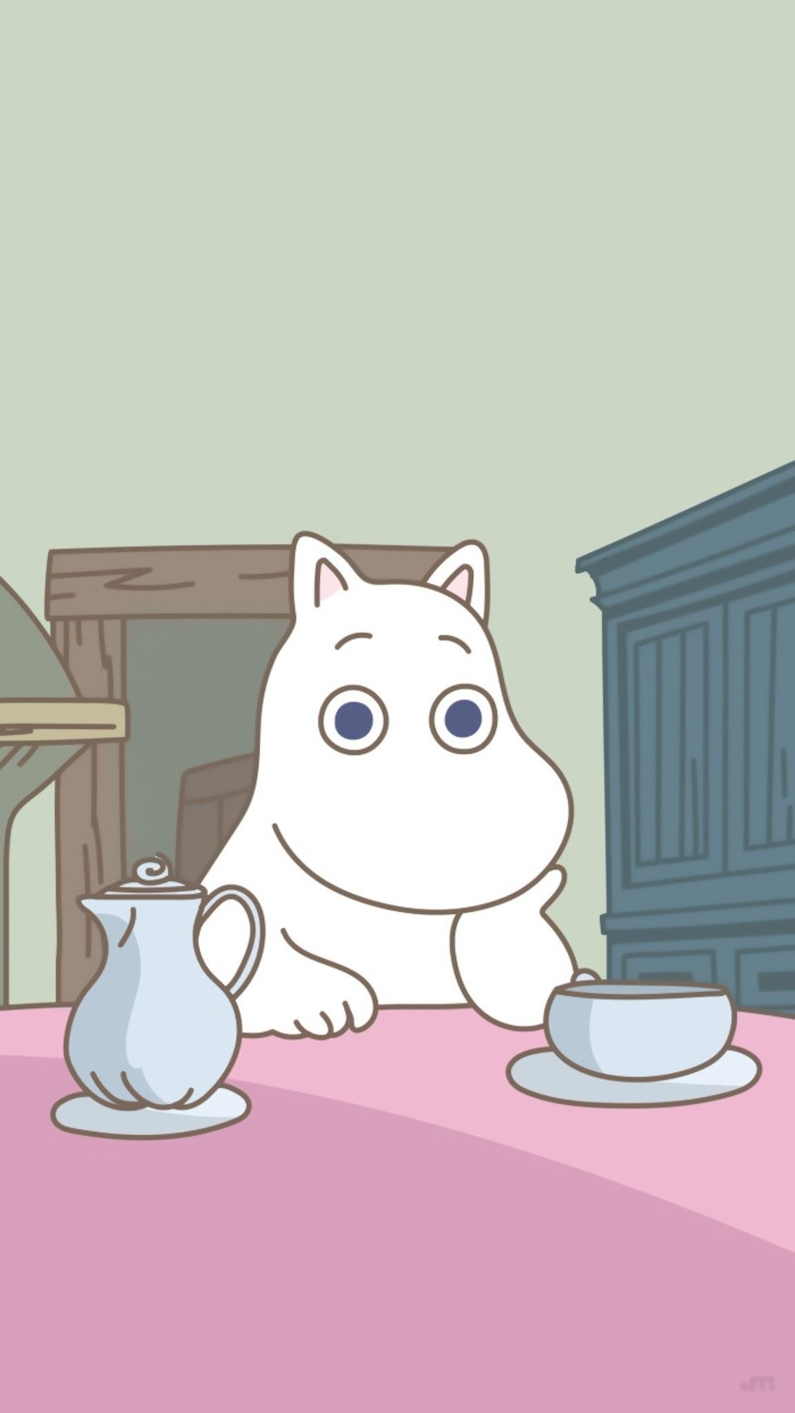 Moomin: A little white troll with a hippopotamus-like big round snout, Illustration. 1160x2050 HD Background.