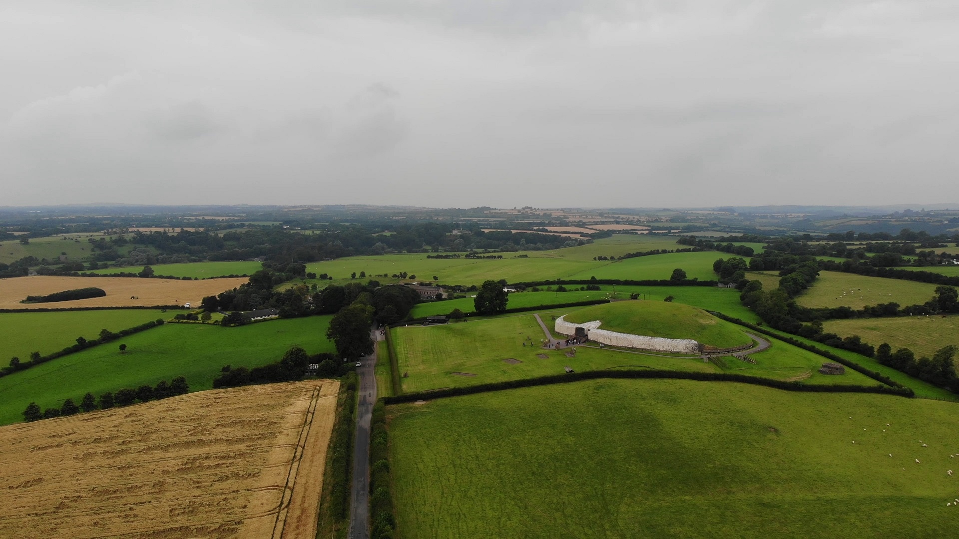 Newgrange, Irish tomb, Rainfall break, Aerial view, 1920x1080 Full HD Desktop