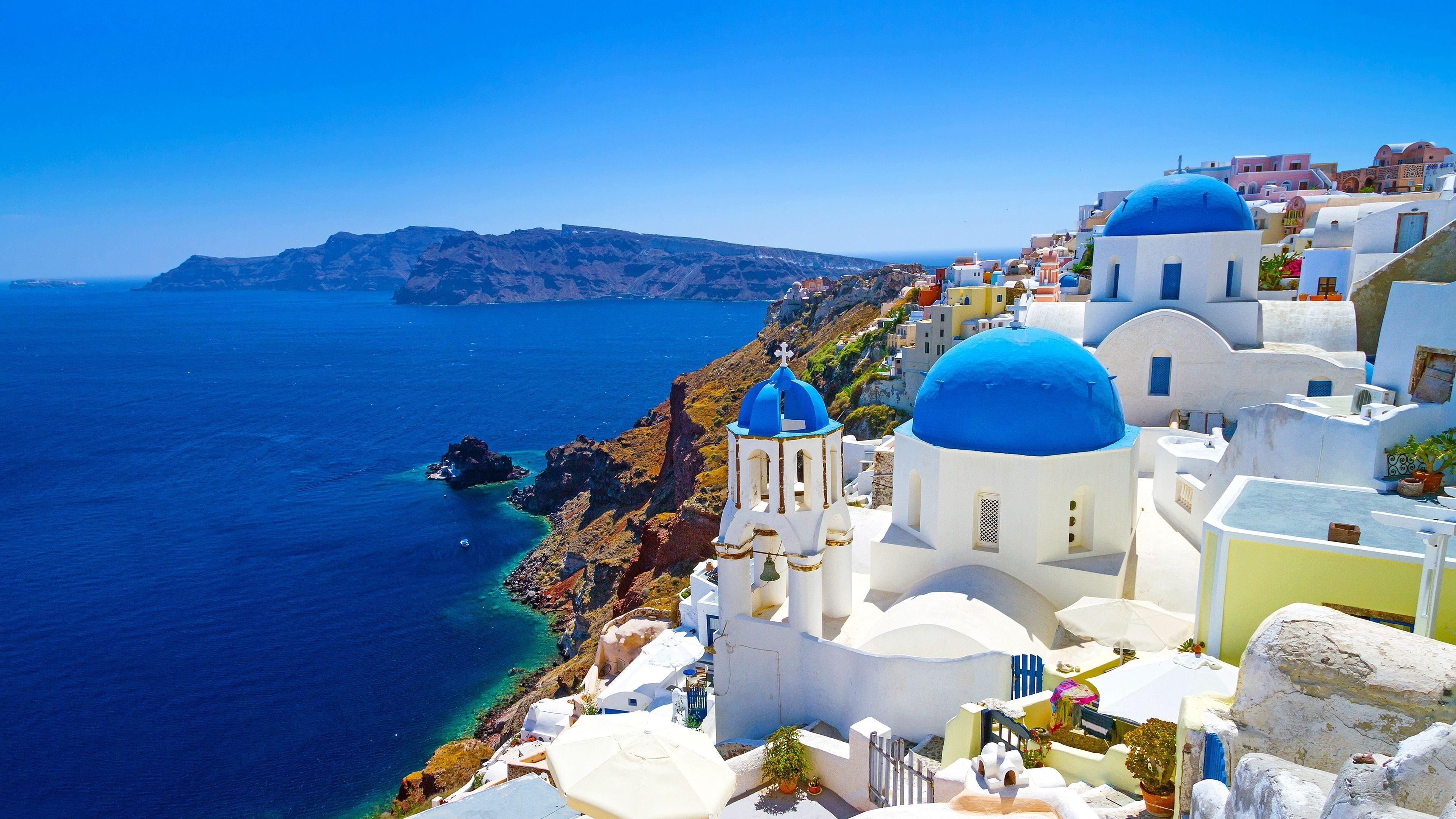 Greek island charm, Santorini beauty, Desktop backgrounds, Greece travel wanderlust, 3840x2160 4K Desktop