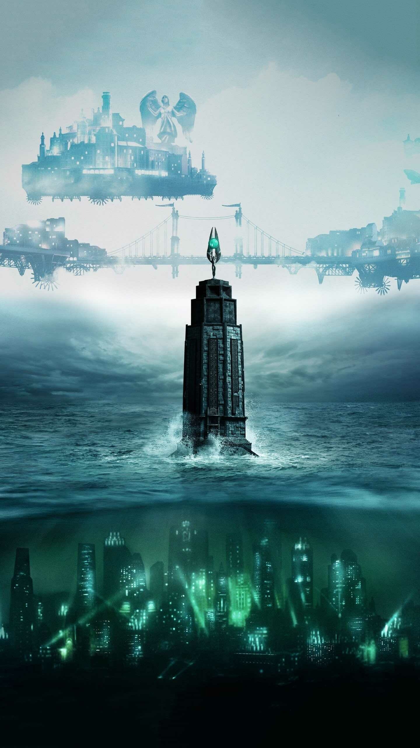 BioShock: Monument Tower, A floating city, Infinite. 1440x2560 HD Background.