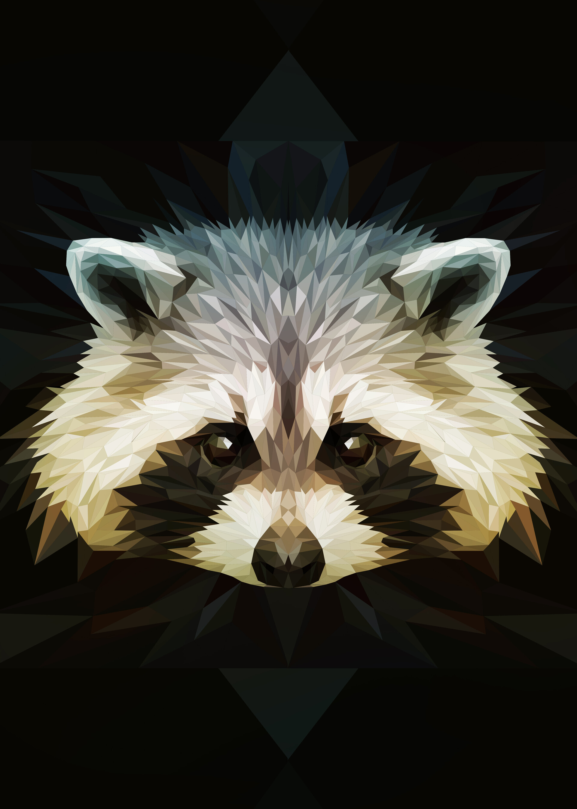 Geometric Animal: Raccoon low polygonal, An abstract art form that uses basic regular shapes. 1920x2690 HD Wallpaper.