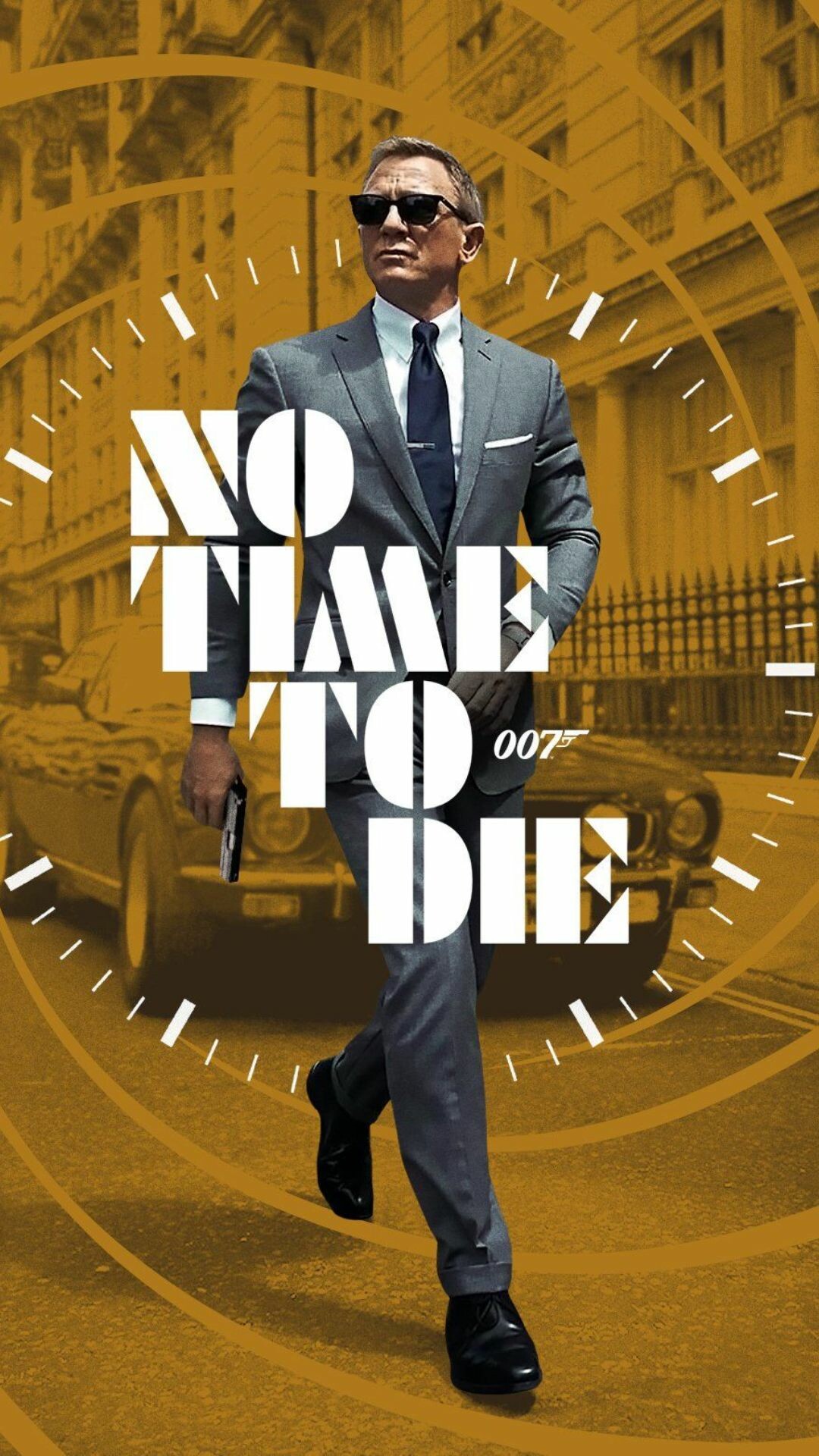 James Bond: No Time To Die was written by Neal Purvis and Robert Wade and features actor Daniel Craig. 1080x1920 Full HD Background.