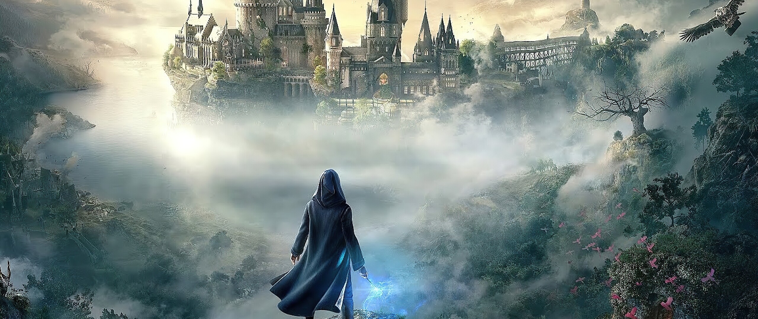 Hogwarts Legacy: Players can explore locations from the Wizarding World franchise. 2560x1080 Dual Screen Background.