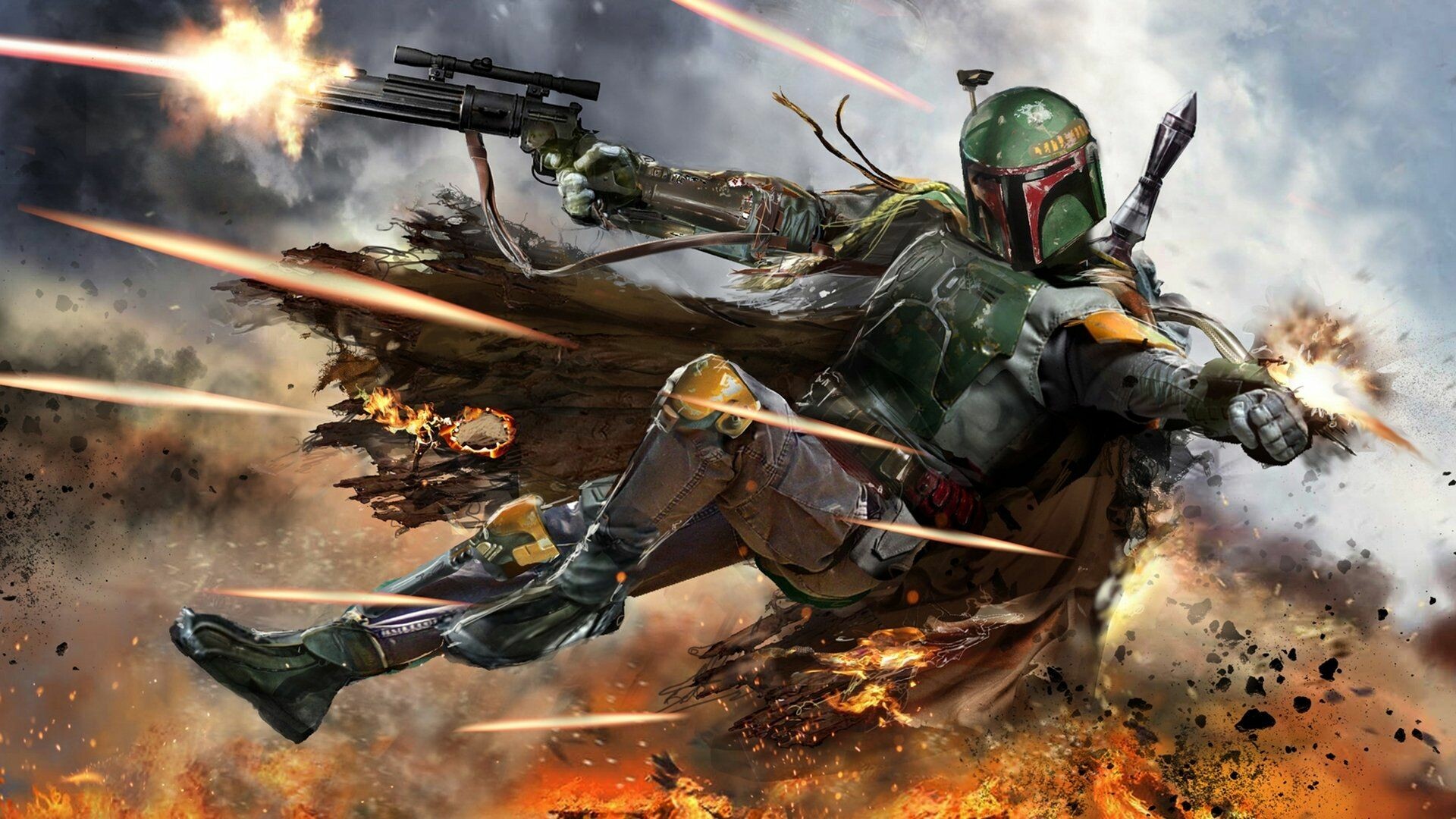 The Book of Boba Fett: The SW character, A fan favorite despite his limited presence in the original Star Wars trilogy. 1920x1080 Full HD Background.