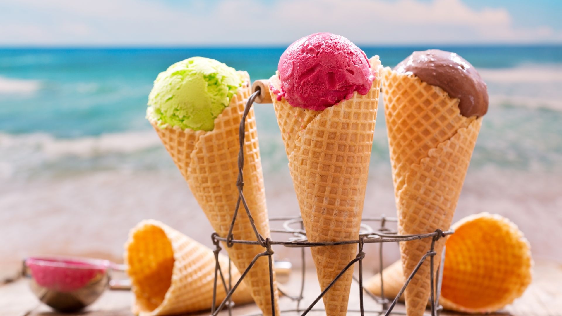 Waffle: Ice cream cones, Used for holding scoops of ice cream. 1920x1080 Full HD Wallpaper.