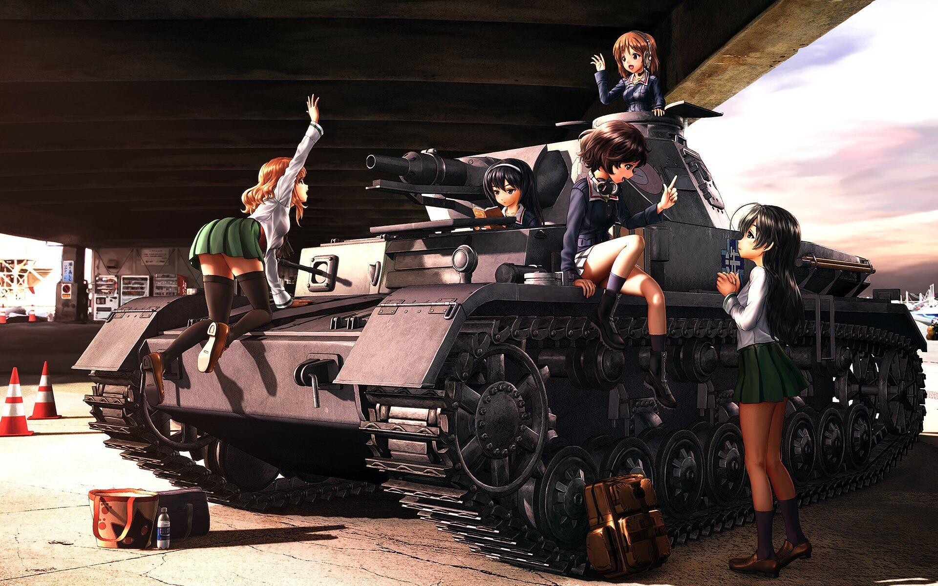 Girls und Panzer: The Anglerfish Team, Miho Nishizumi, Saori Takebe, Hana Isuzu, Yukari Akiyama, Mako Reizei. 1920x1200 HD Wallpaper.