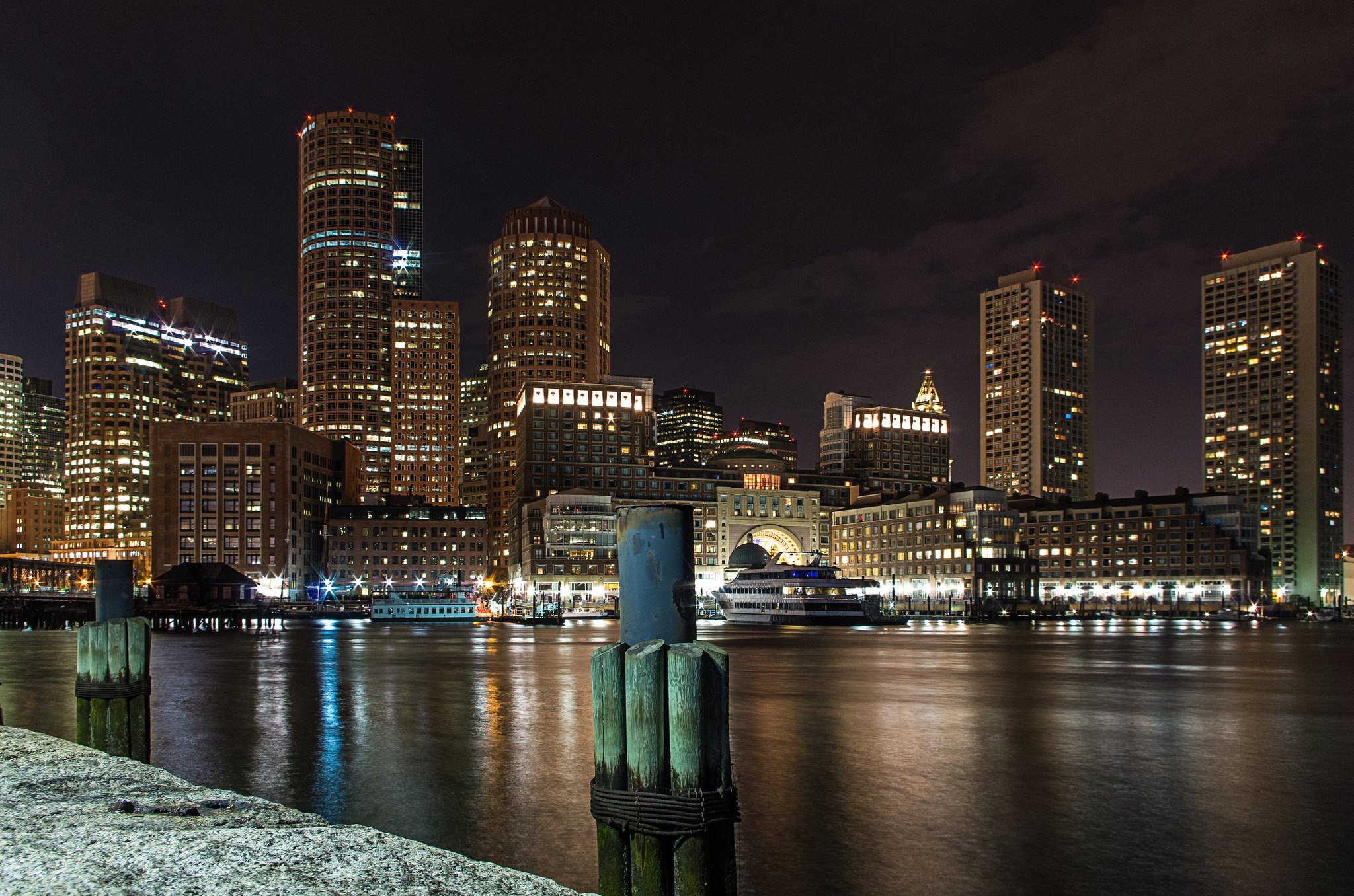 Massachusetts, Architecture bridges, City night skyline, 2050x1360 HD Desktop