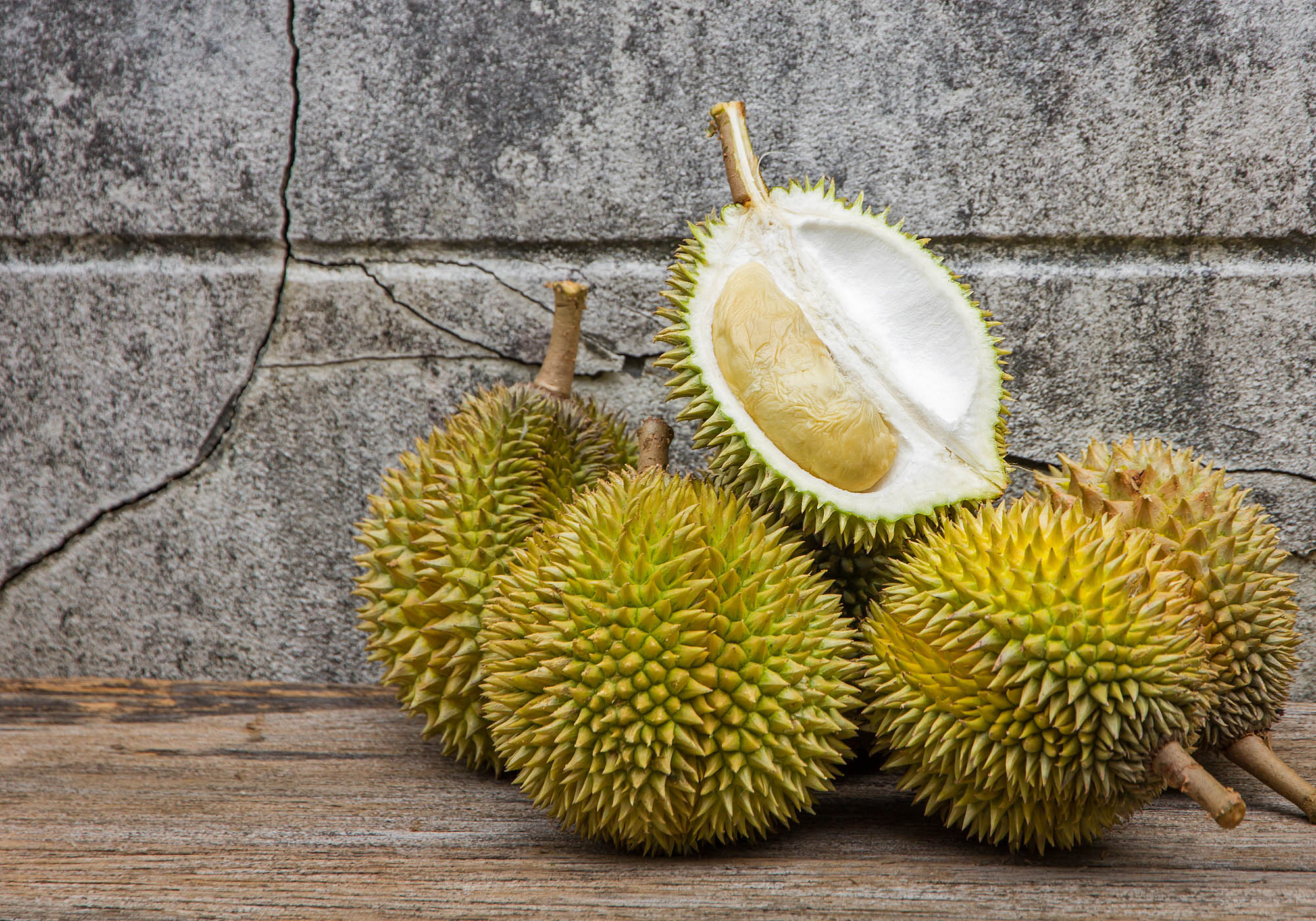 Durian: Juicy, soft flesh divided in five segments, Exotic food. 2000x1400 HD Wallpaper.