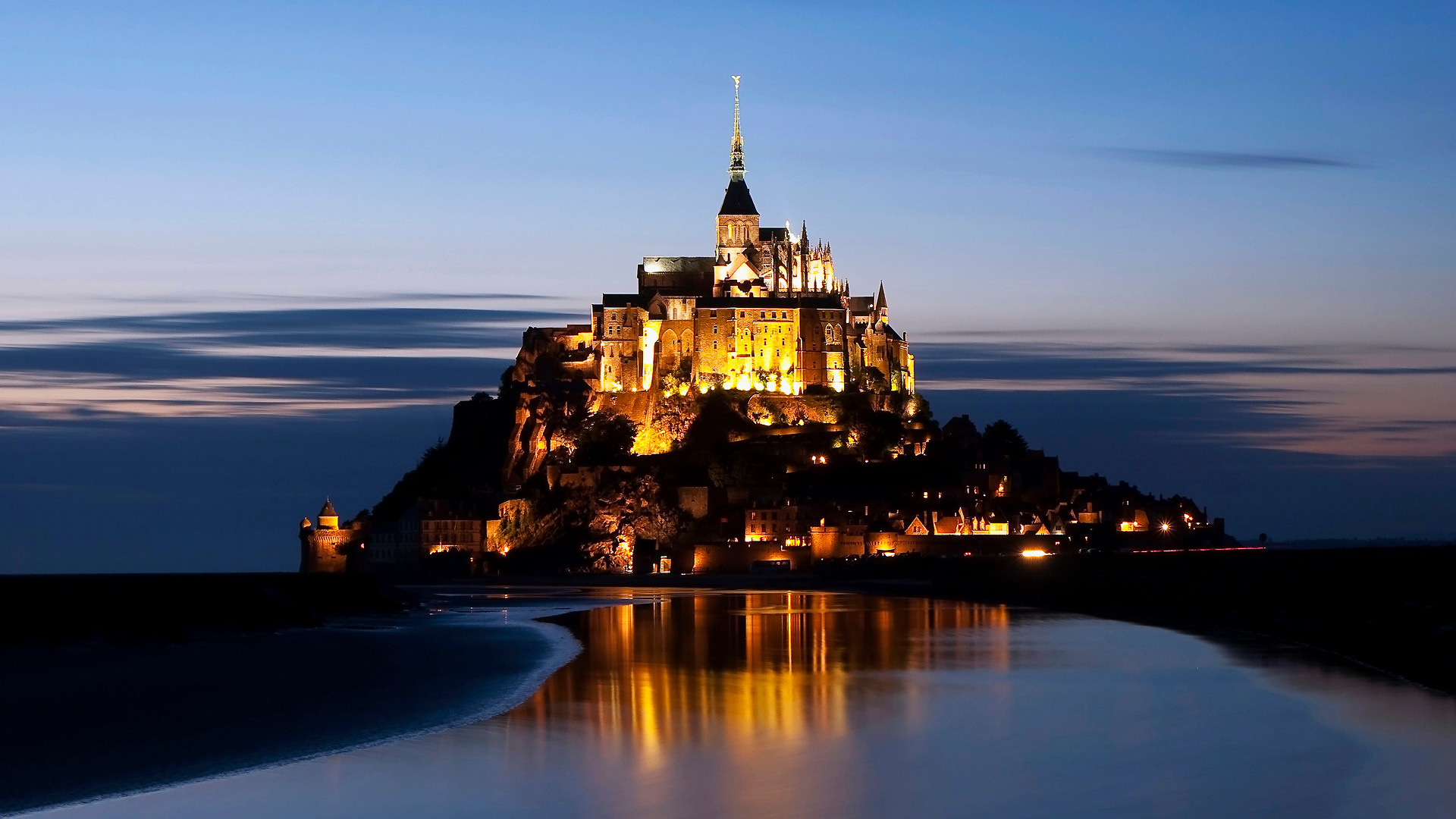 Mont Saint Michel, Religious site, Majestic architecture, Serene surroundings, 1920x1080 Full HD Desktop