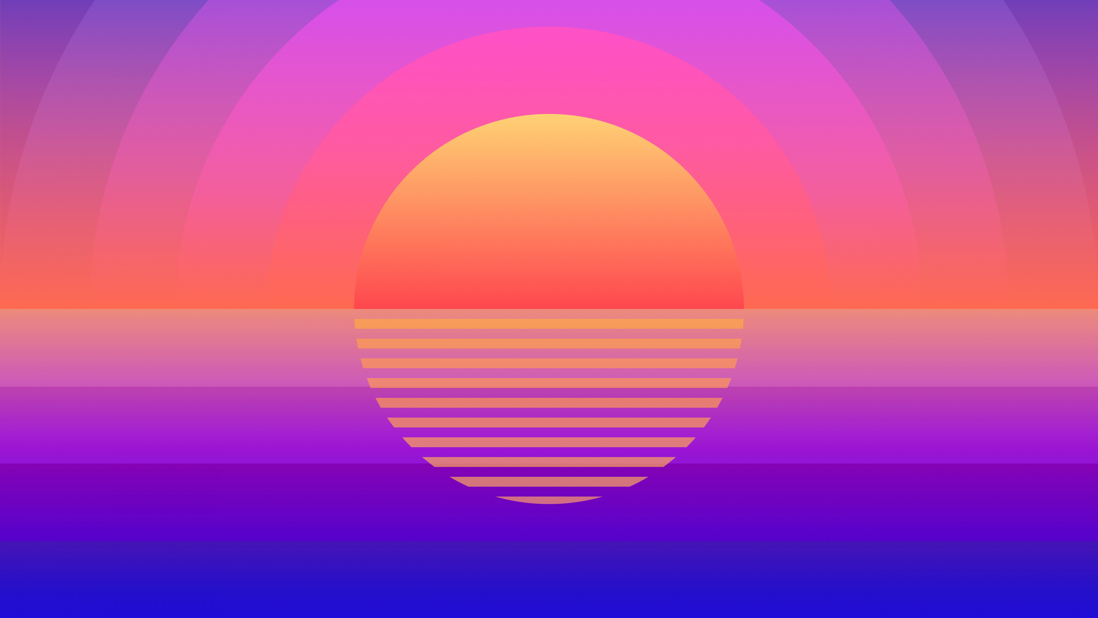 Geometry: Sun, Sunset, Retro art, Parallel stripes, Lines. 3840x2160 4K Wallpaper.