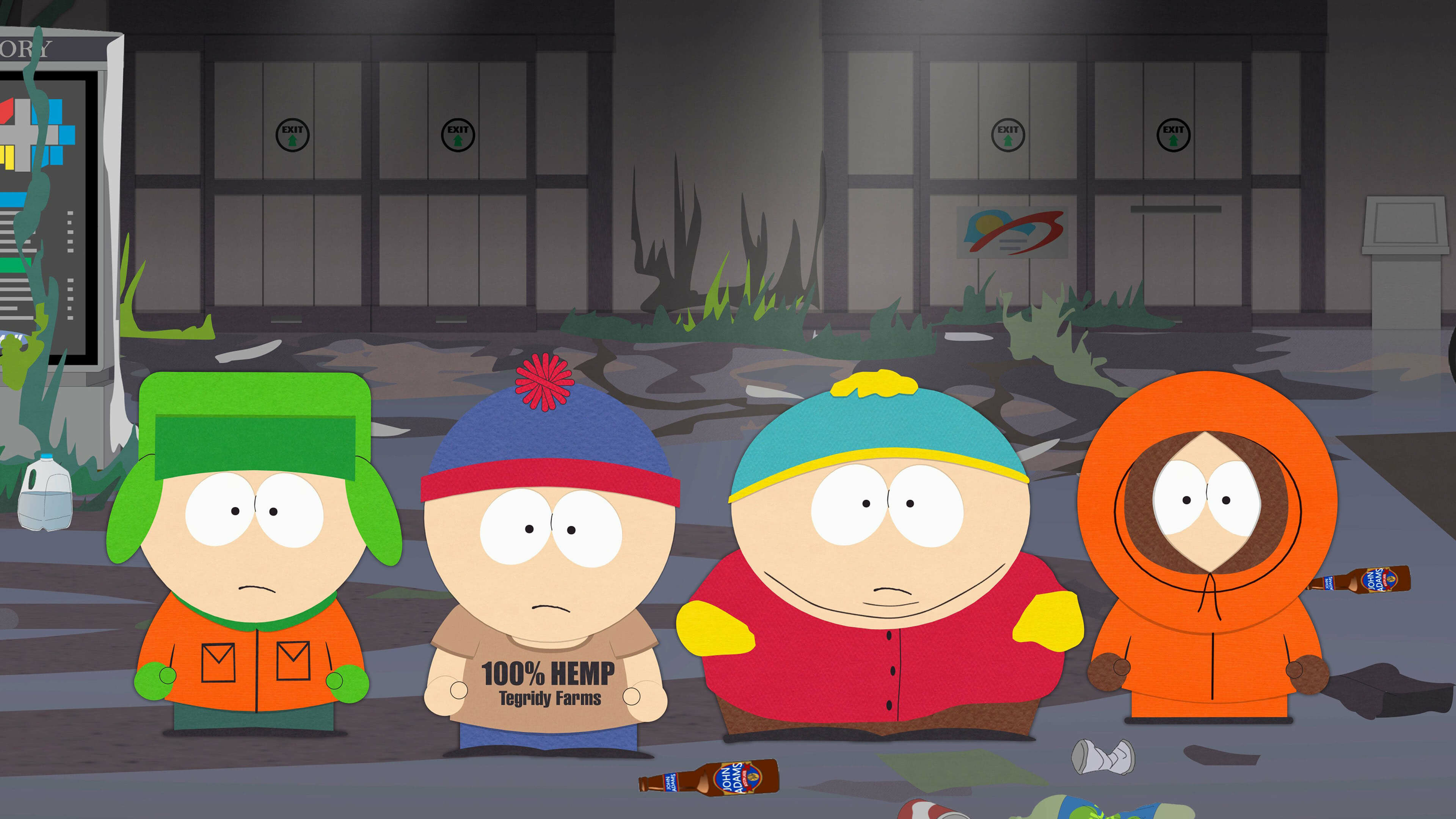 South Park: Kyle, Stan, Cartman, and Kenny, Animated cartoon. 3840x2160 4K Background.