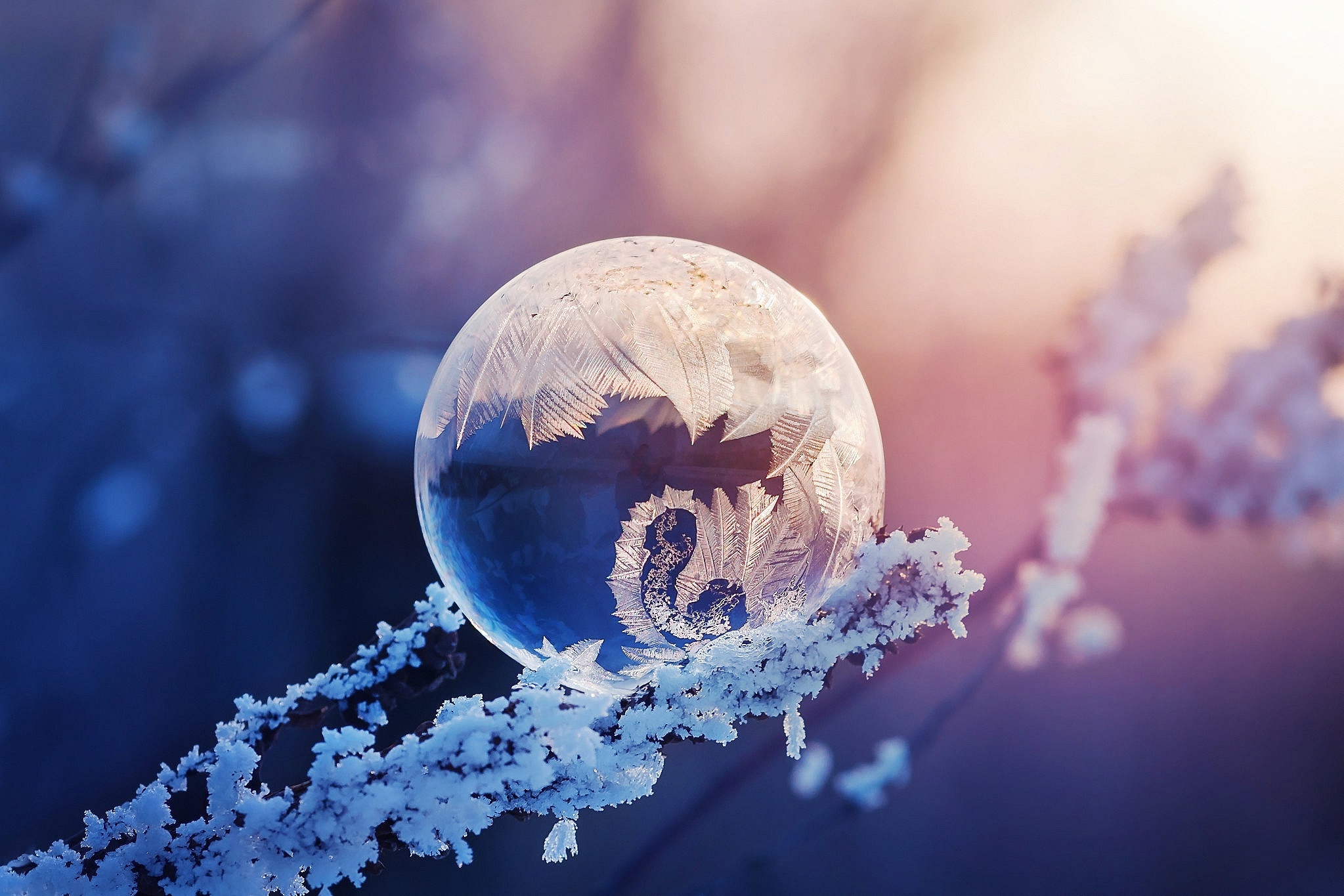 Winter frozen spheres, Crystal-like bubbles, Sub-zero art, Ice-bound orbs, Chilly soap artwork, 2050x1370 HD Desktop