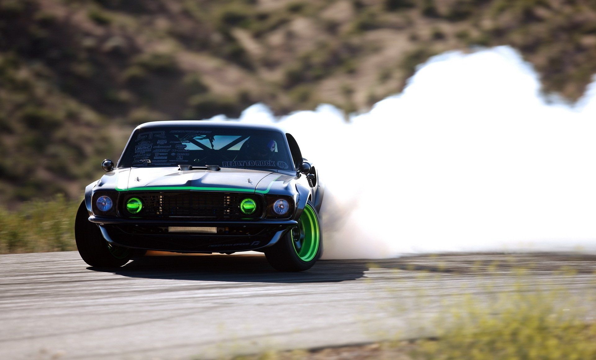 Drifting: Old-fashioned Ford Mustang, Automotive tuning, Sports wheels and rims, Smoking tires. 1920x1160 HD Wallpaper.