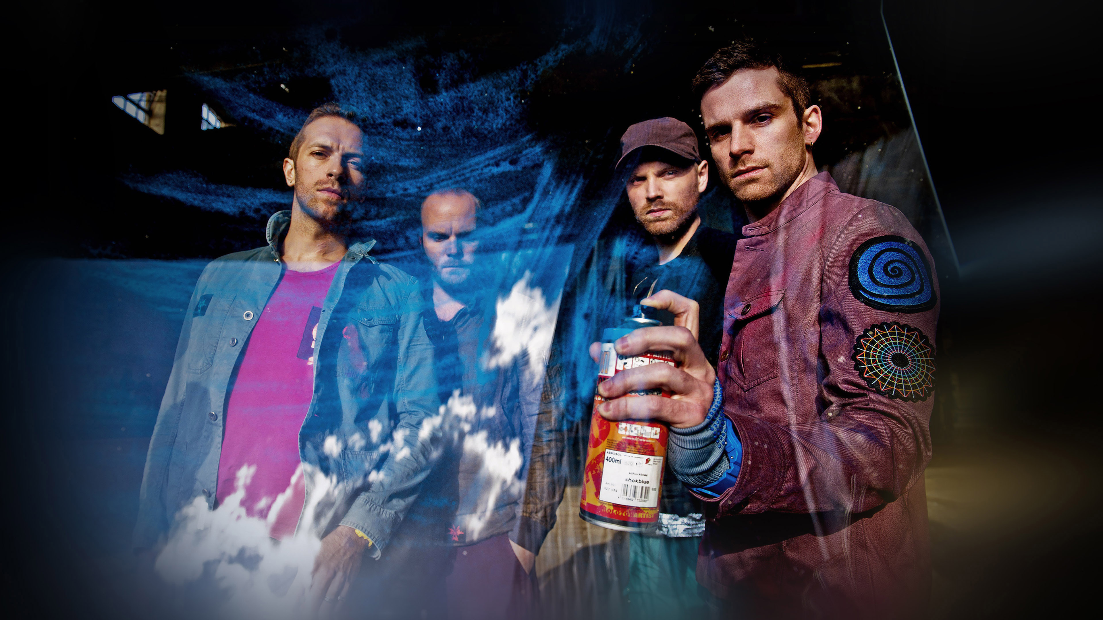 Music Band: Coldplay, A British rock quartet formed in London in 1996, Chris Martin, Jonny Buckland, Guy Berryman, Will Champion. 3840x2160 4K Background.