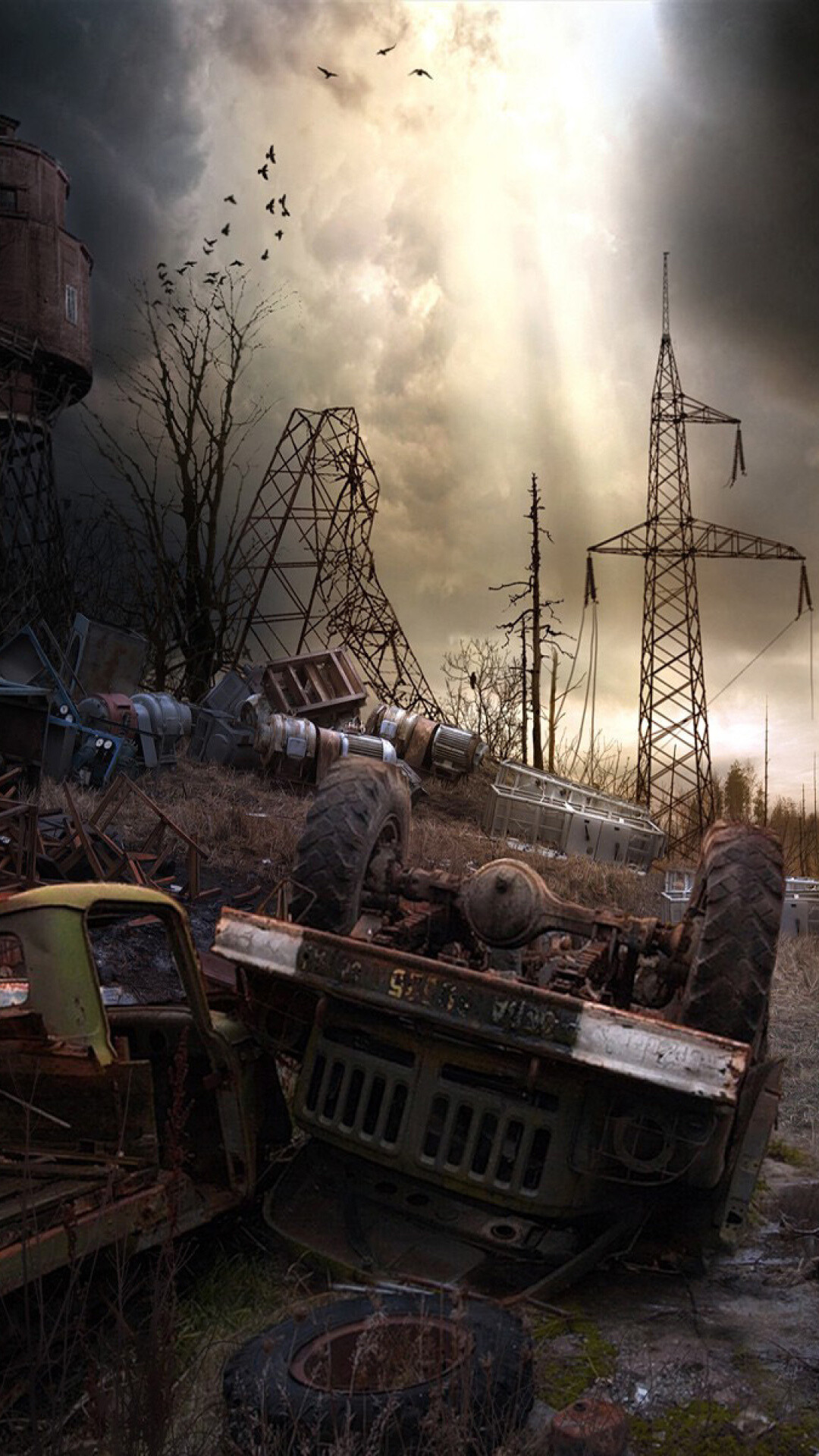 Post-apocalypse: Doomsday scenario, Abandoned cars. 1080x1920 Full HD Background.