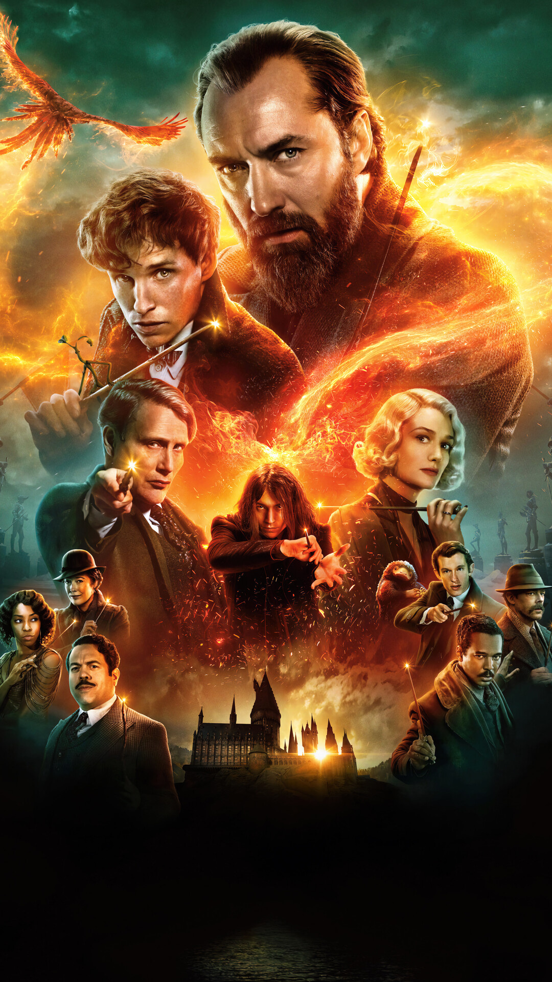 Fantastic Beasts 3 cast, Poster art, Desktop 4K wallpaper, Cinematic magic, 1080x1920 Full HD Phone