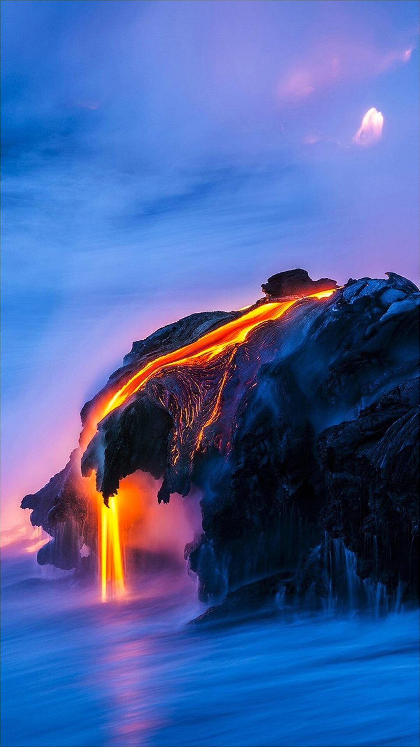Geology: Volcano, Landscape, Lava, Cliff, Fog, A vertical rock exposure. 1450x2560 HD Background.