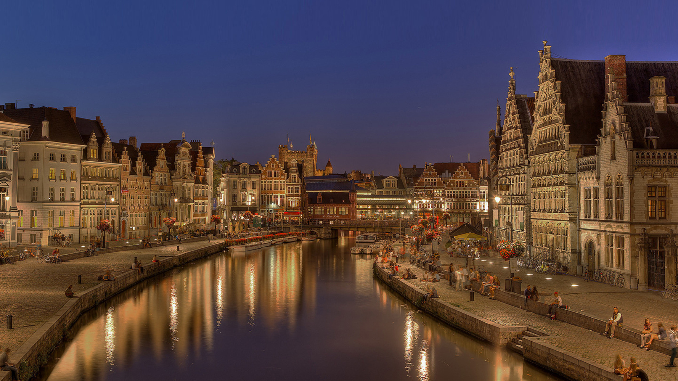 Ghent Flanders city, Night time, 2560x1440 HD Desktop