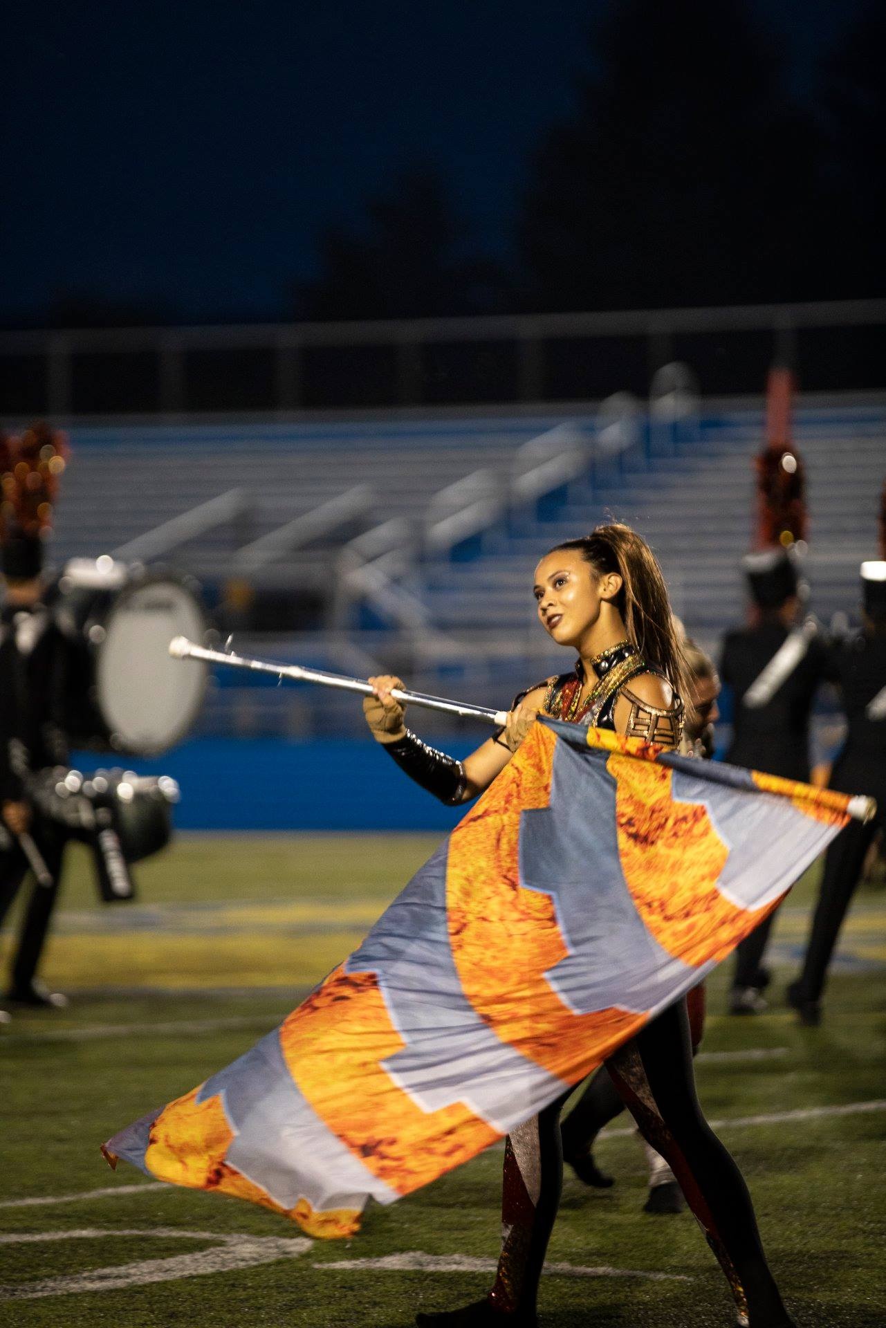 Color Guard (Flag Spinning): Digital Marching by Eric Sabach, Top 12 drum corps marching band show. 1290x1920 HD Background.
