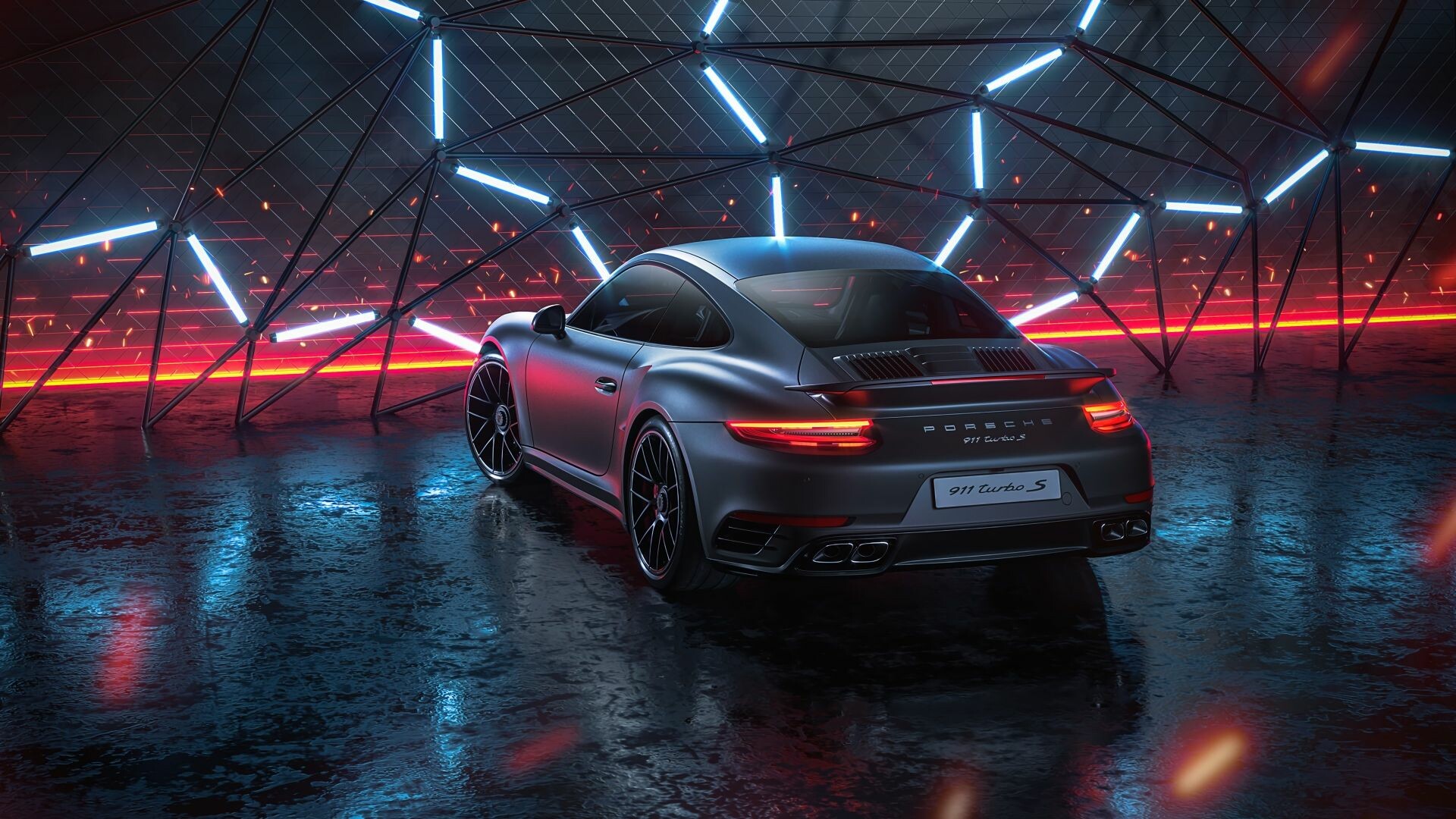 Porsche: 911 Turbo S, Automotive lighting. 1920x1080 Full HD Background.