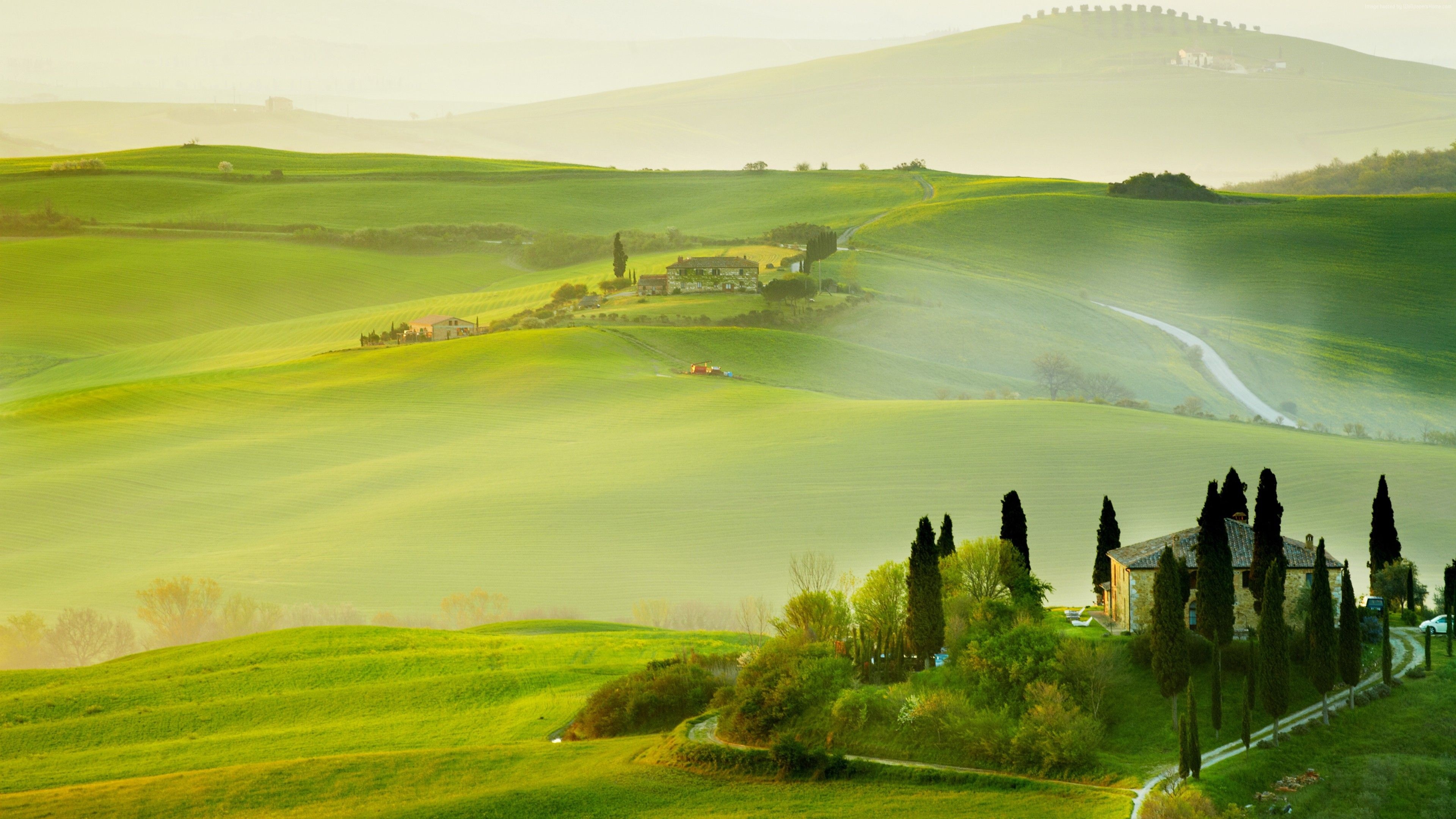 Tuscany's natural beauty, Foggy fields, Hillside landscapes, Scenic countryside, 3840x2160 4K Desktop