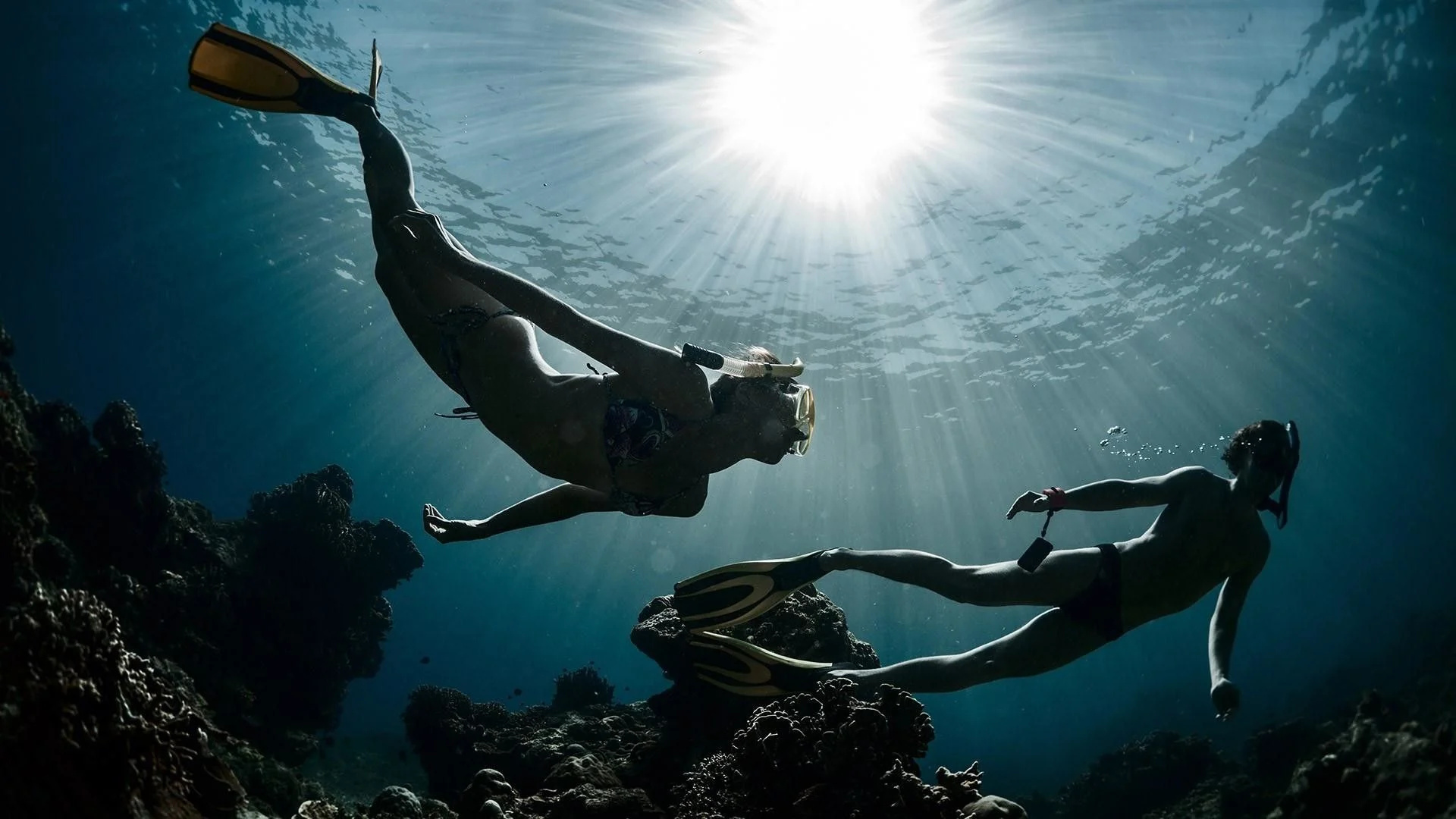 Diving: An underwater recreational activity, Extreme water sports discipline. 1920x1080 Full HD Wallpaper.