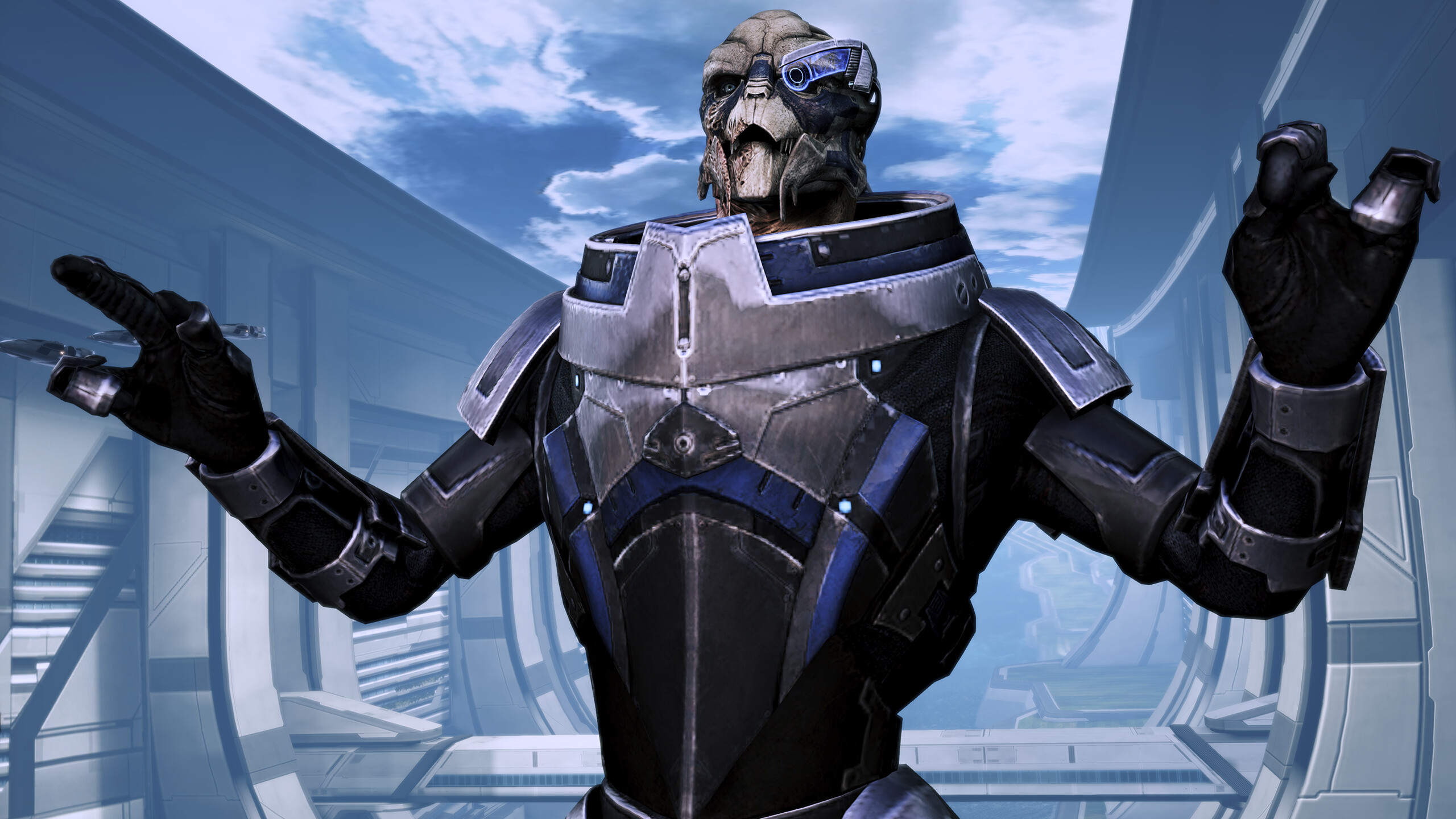 Garrus Vakarian: "I am Garrus Vakarian and this is now my favorite spot on the citadel" - the moment in Mass Effect 3 video game. 2560x1440 HD Wallpaper.