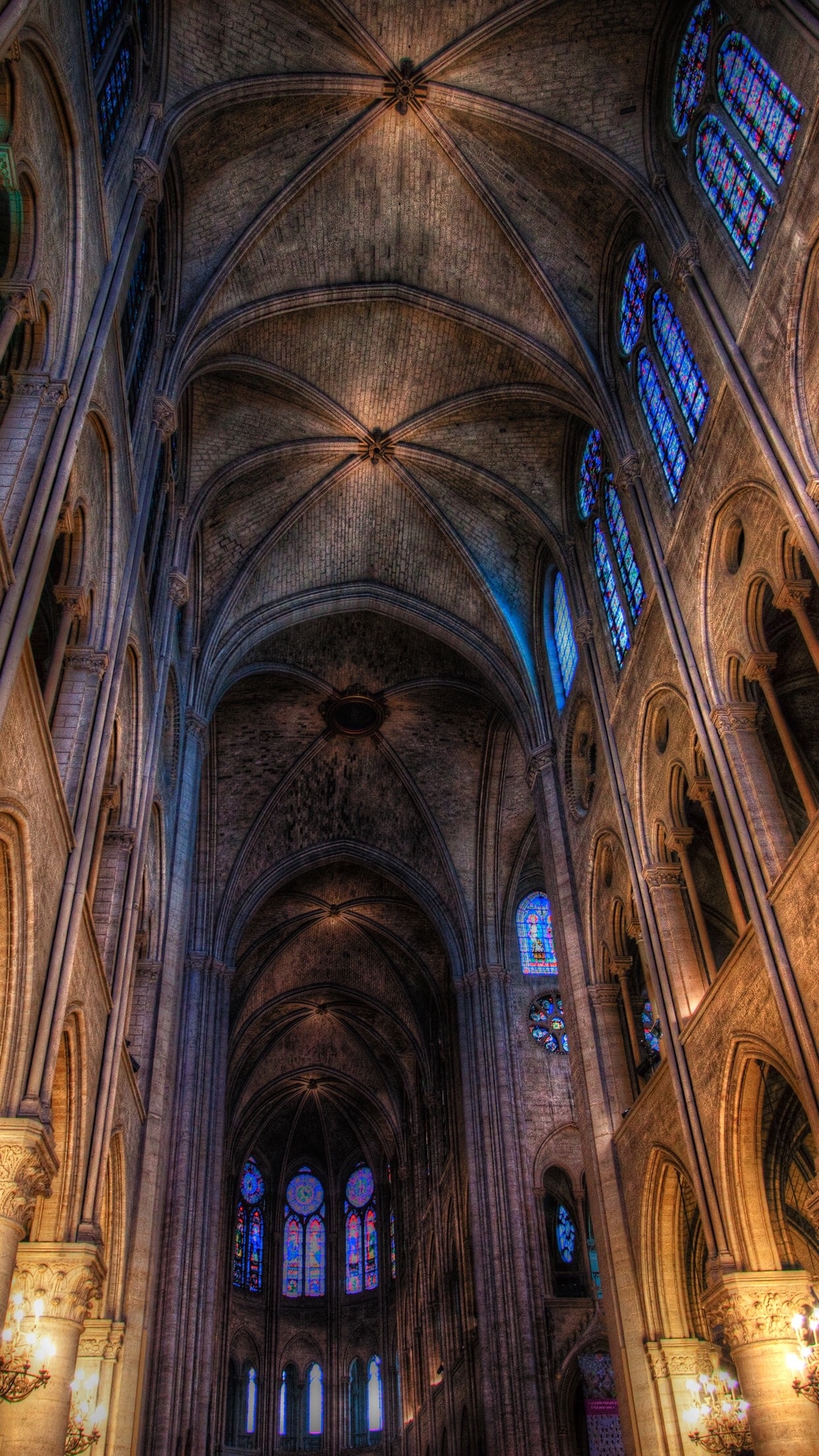 Gothic Architecture: Notre-Dame de Paris, Pointed arches, The rib vault, Cathedral, Ornate decoration. 1250x2210 HD Background.