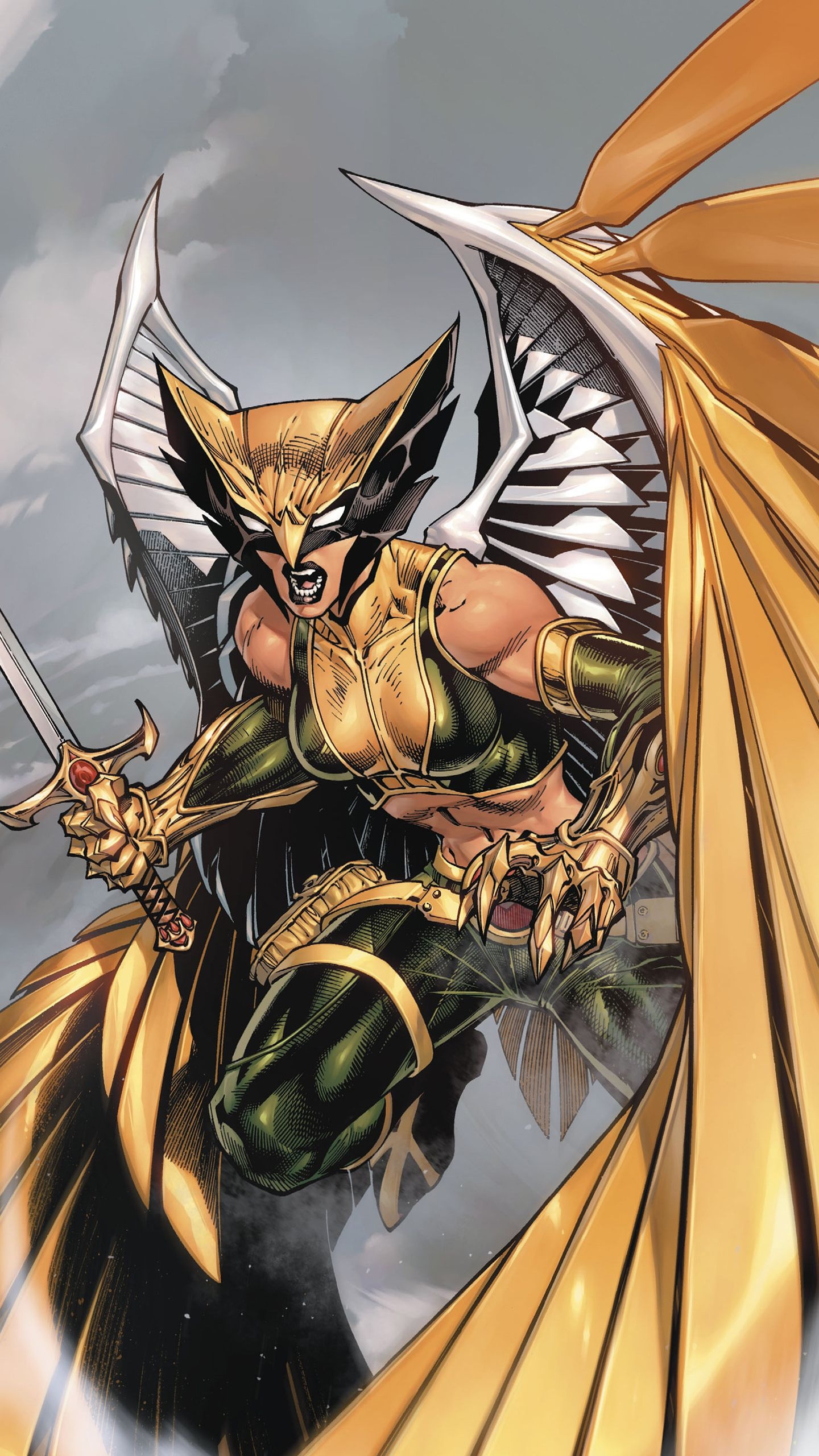 Hawkgirl, Comic Book, Wallpapers, Jim Lee, 1440x2560 HD Handy