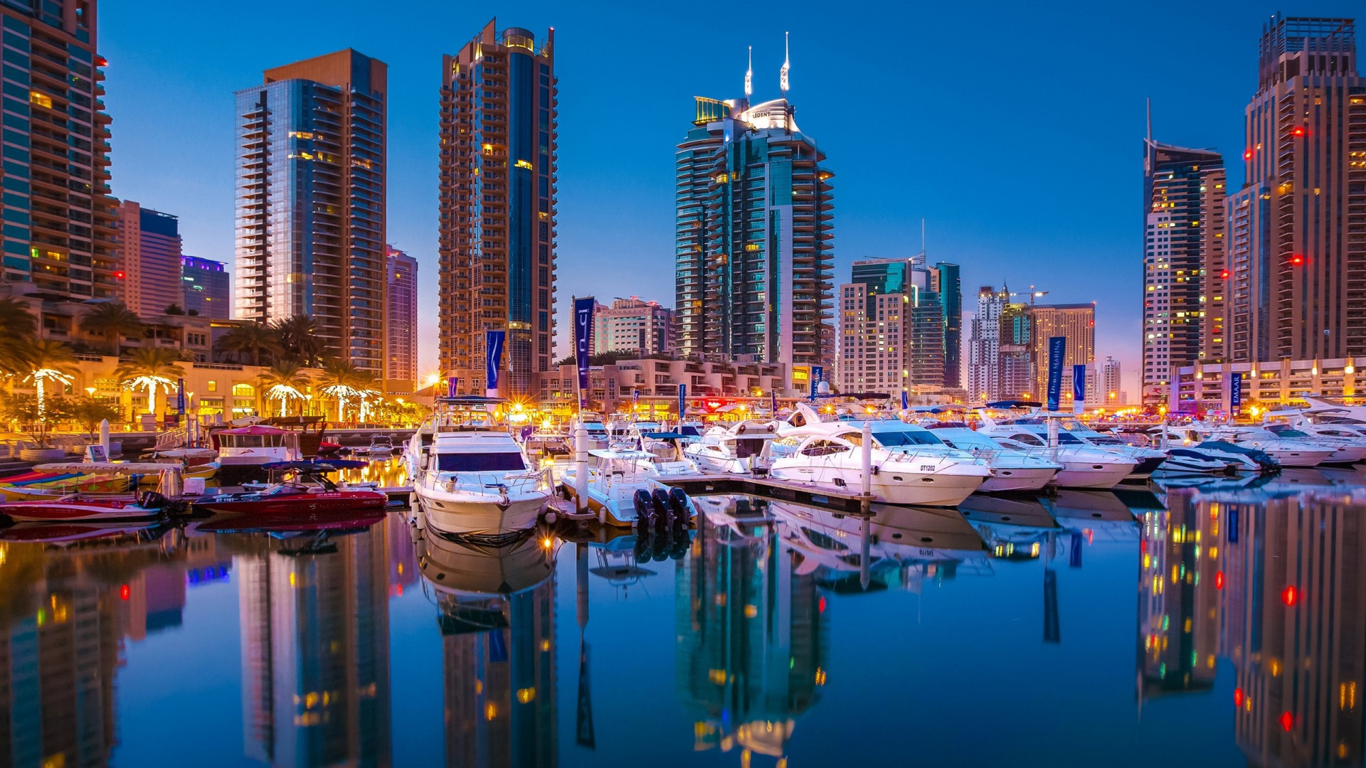 Dubai: Dubai Marina, Skyscrapers, Modern architecture, Boats. 1920x1080 Full HD Background.