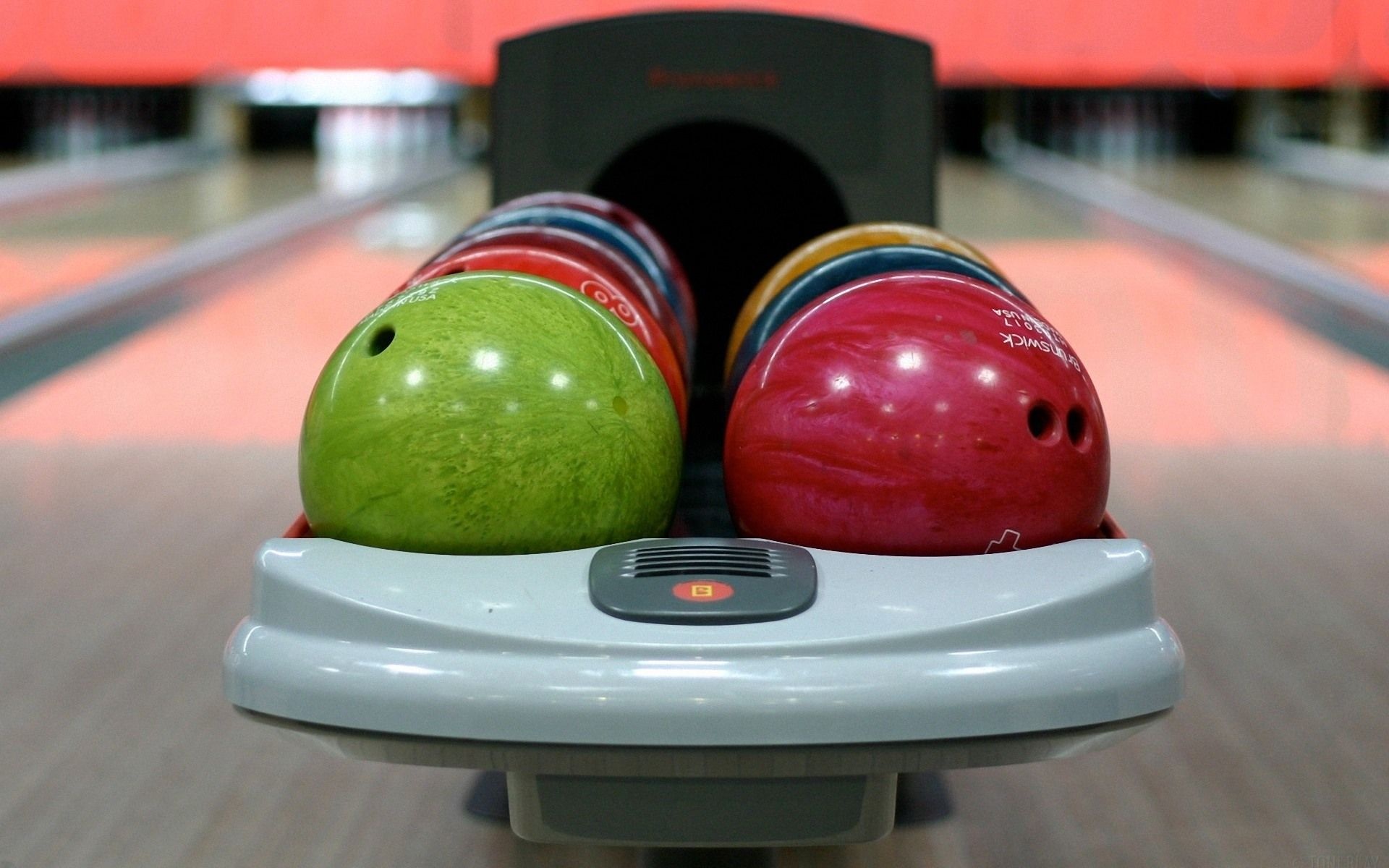 Bowling: The pastime in which a heavy ball is rolled down towards a group of wooden pins. 1920x1200 HD Background.