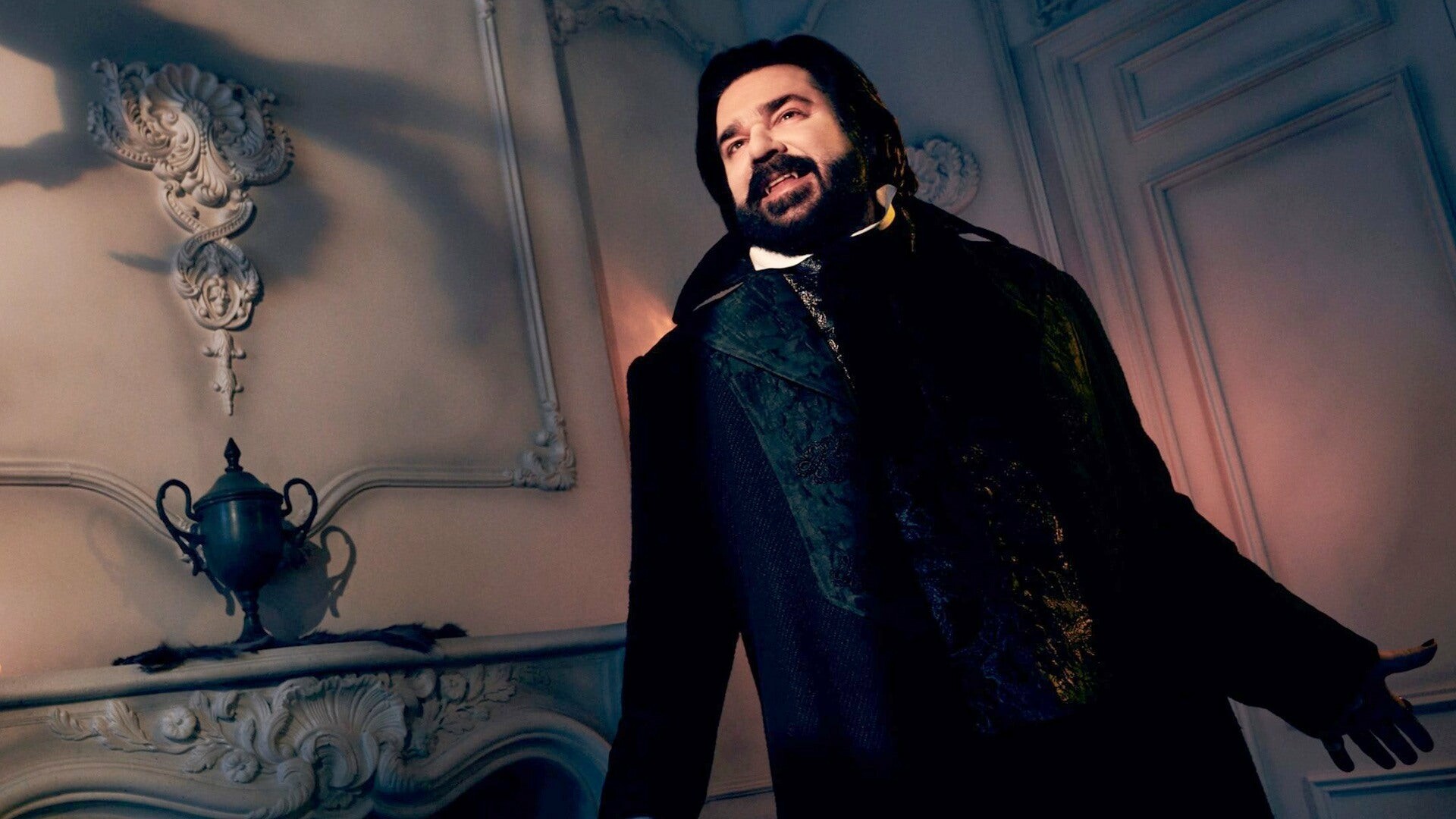 What We Do in the Shadows: Season 4, Matt Berry as Leslie "Laszlo" Cravensworth, was turned by Nadja and is now married to her. 1920x1080 Full HD Background.