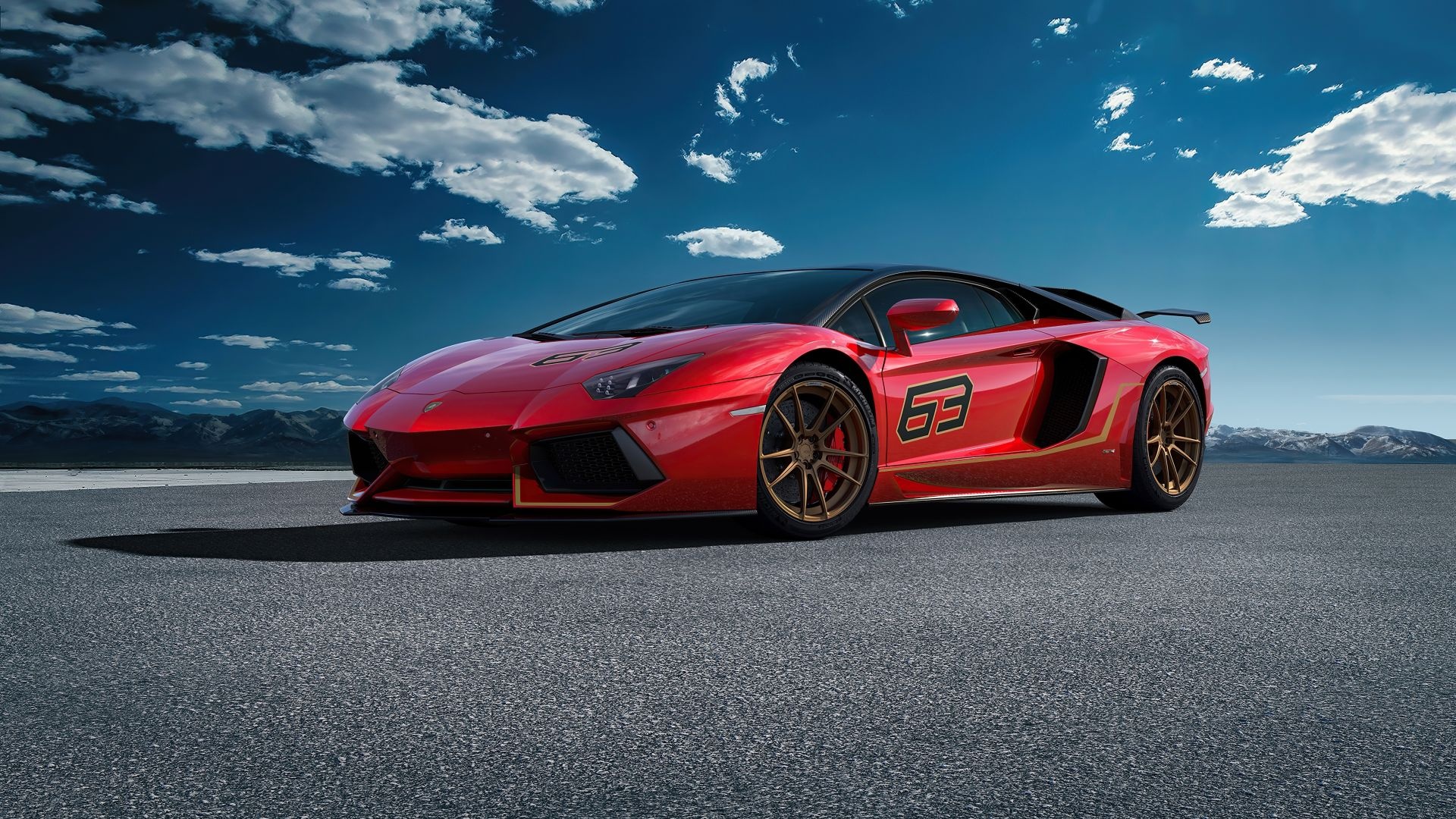 Lamborghini Aventador, Red car off-road marvel, Wallpaper HD image, Purple background, 1920x1080 Full HD Desktop