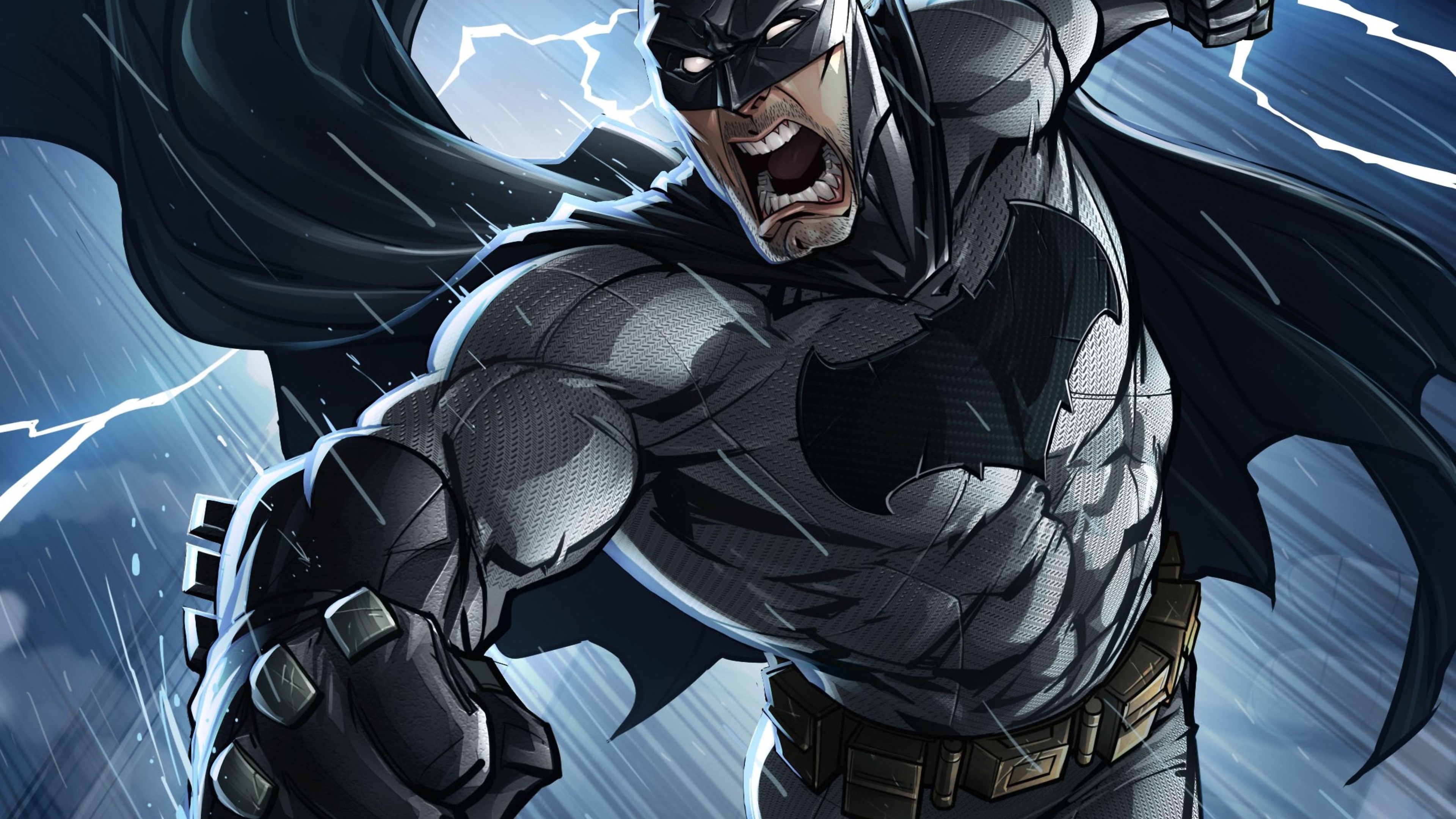 Comic art, Batmans battle, Heros determination, Action frames, Dynamic Batman, 3840x2160 4K Desktop