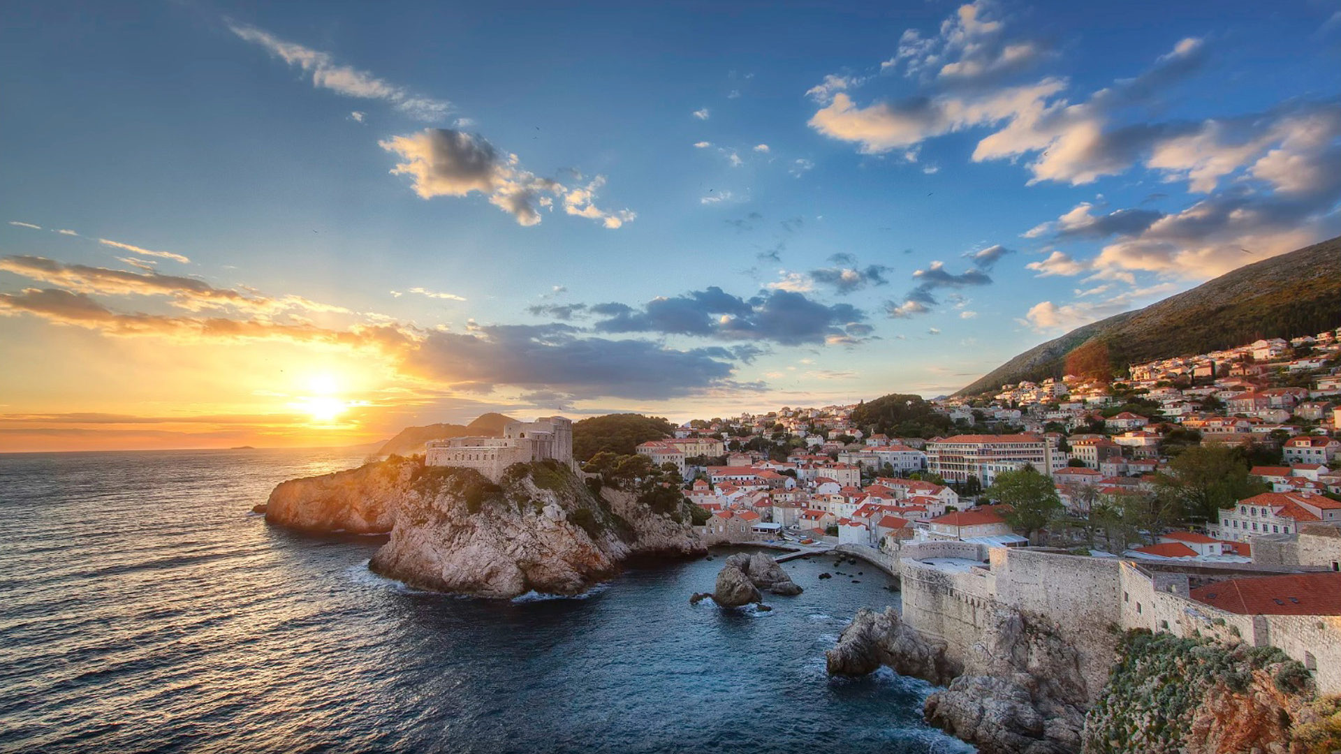 Sunset view over Dubrovnik, Adriatic Sea, Desktop wallpaper HD, Mobile phones, 1920x1080 Full HD Desktop