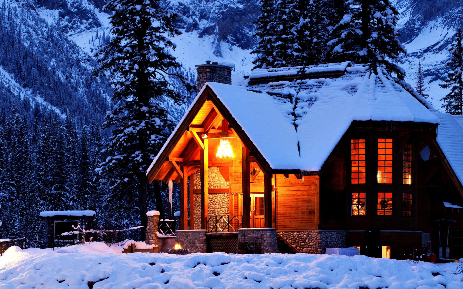 Country house, Winter mountains, Snowy landscape, Winter wonderland, 1920x1200 HD Desktop