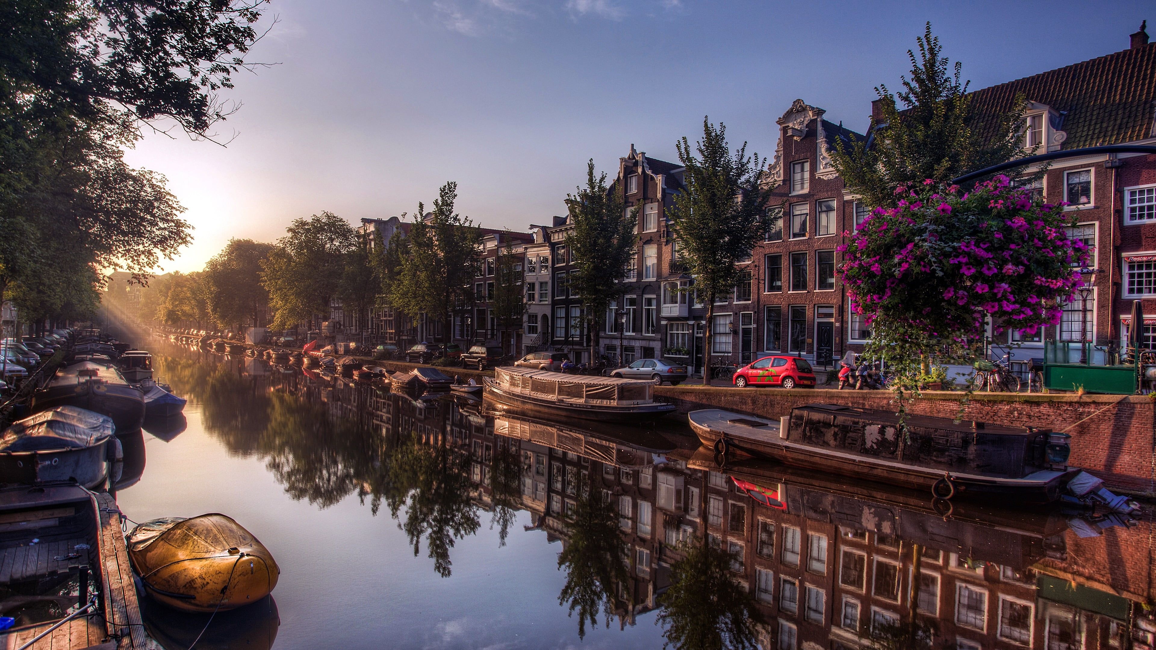 Europe travels, Canal reflection, Amsterdam waterway, HD wallpaper, 3840x2160 4K Desktop