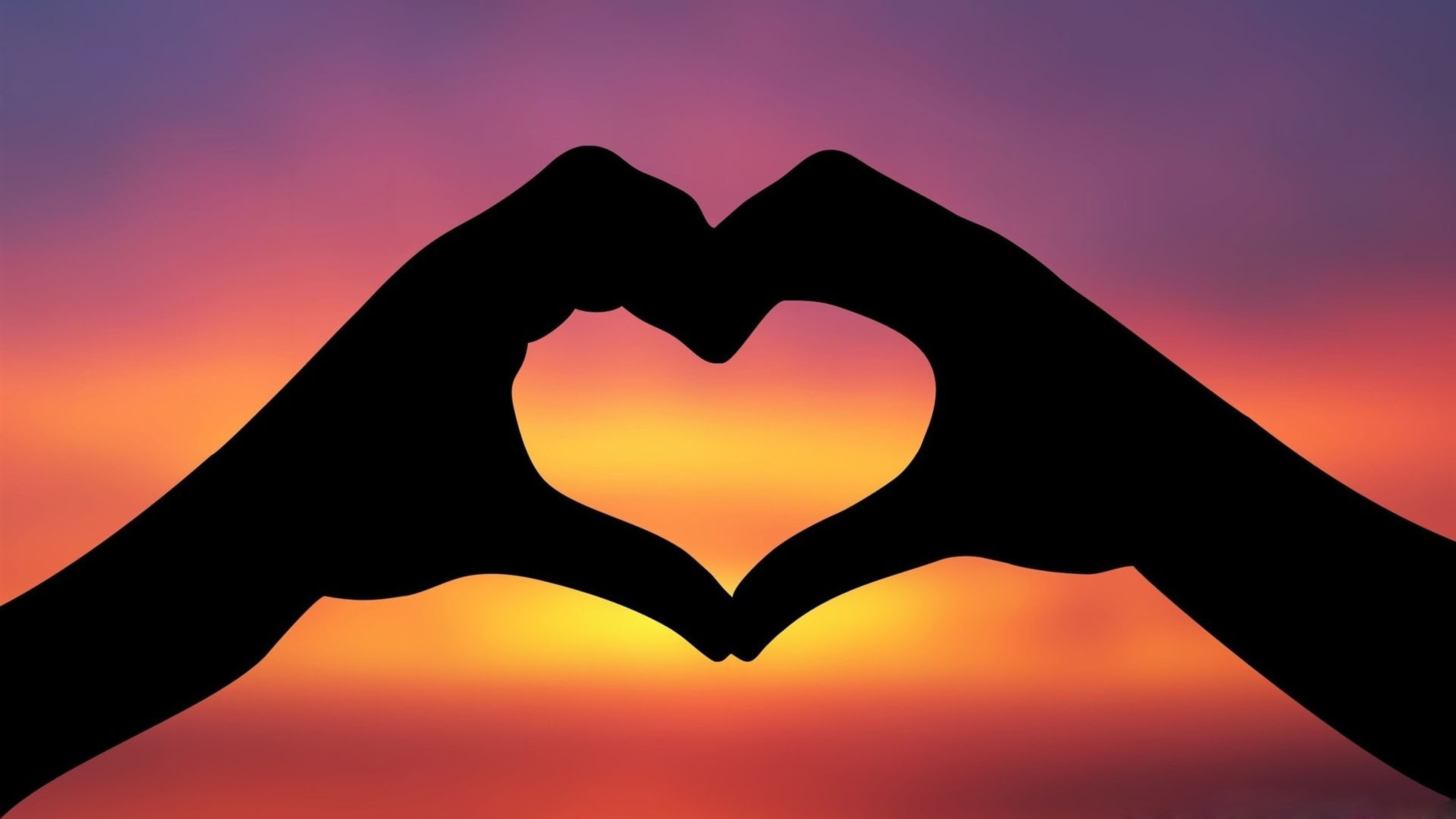 Heart Shape, Romantic gesture, Sunset silhouette, Symbol of love, 3840x2160 4K Desktop