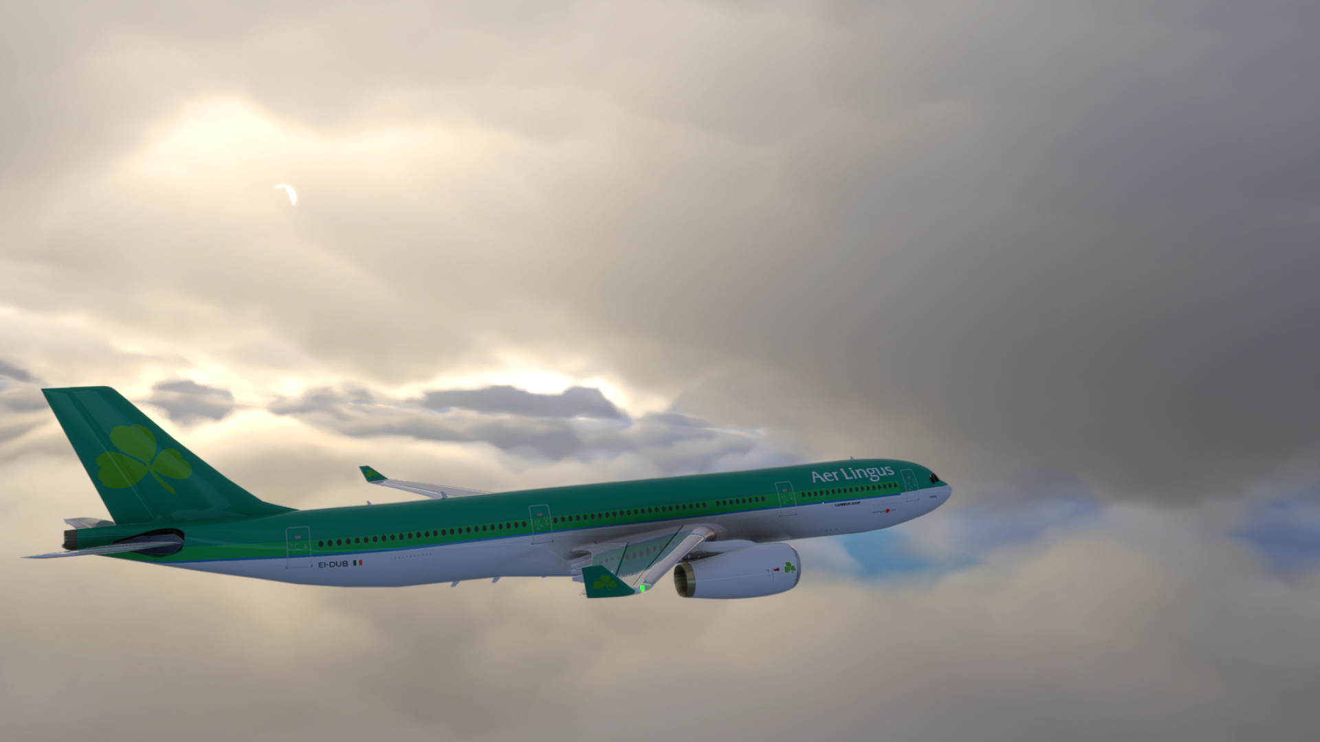 Aer Lingus, Green Airbus A330 300, Microsoft Flight Simulator, Travels, 1920x1080 Full HD Desktop