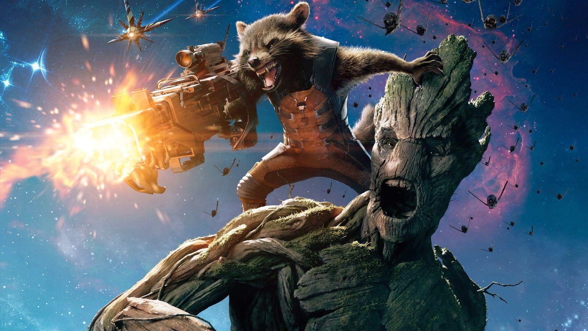 Rocket and Groot, Dynamic wallpapers, Marvel characters, Cool backgrounds, 1920x1080 Full HD Desktop