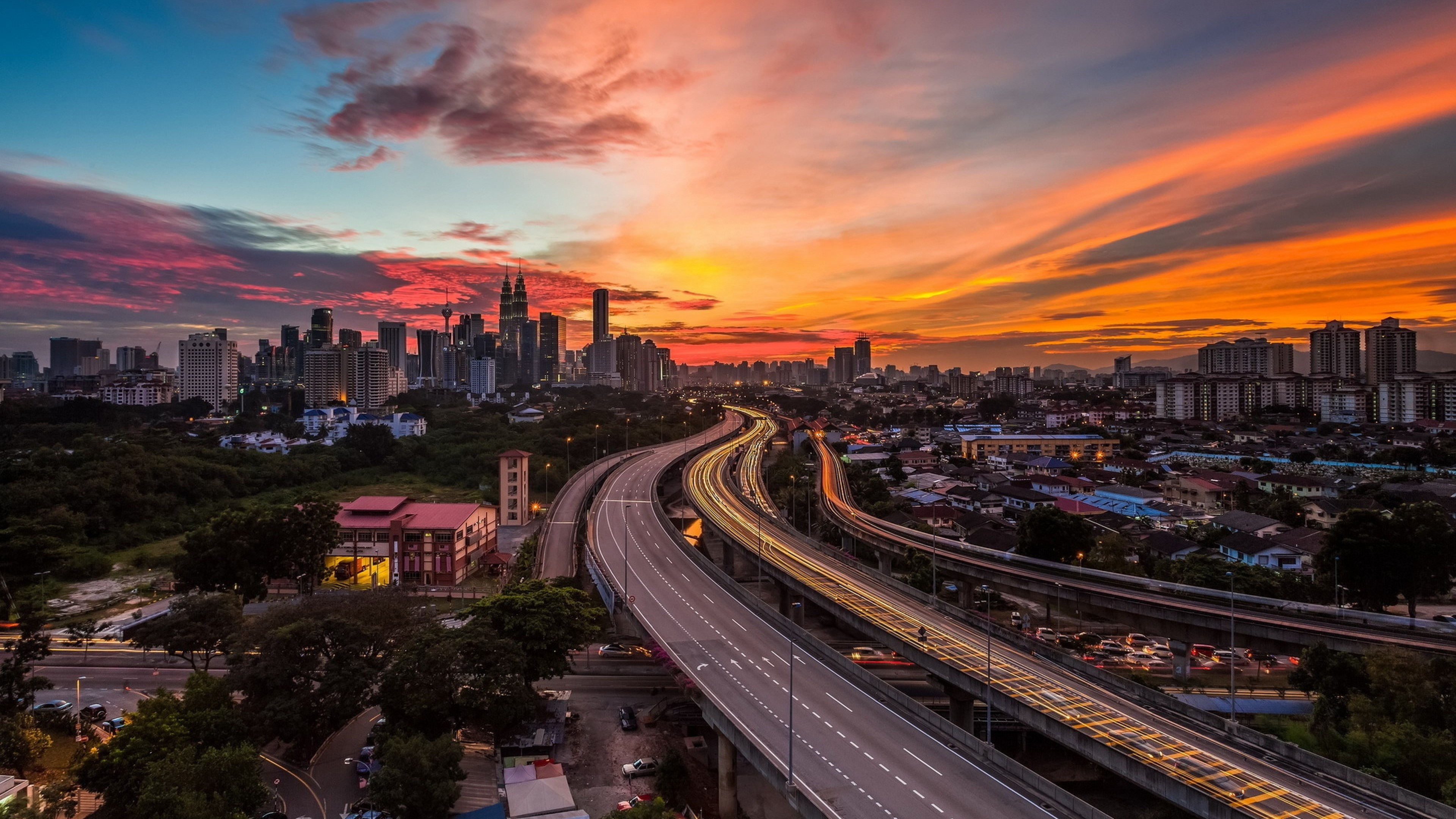 Malaysia Travels, Kuala Lumpur Time-lapse, Skyline Sunset, Cloudy Sky, 3840x2160 4K Desktop