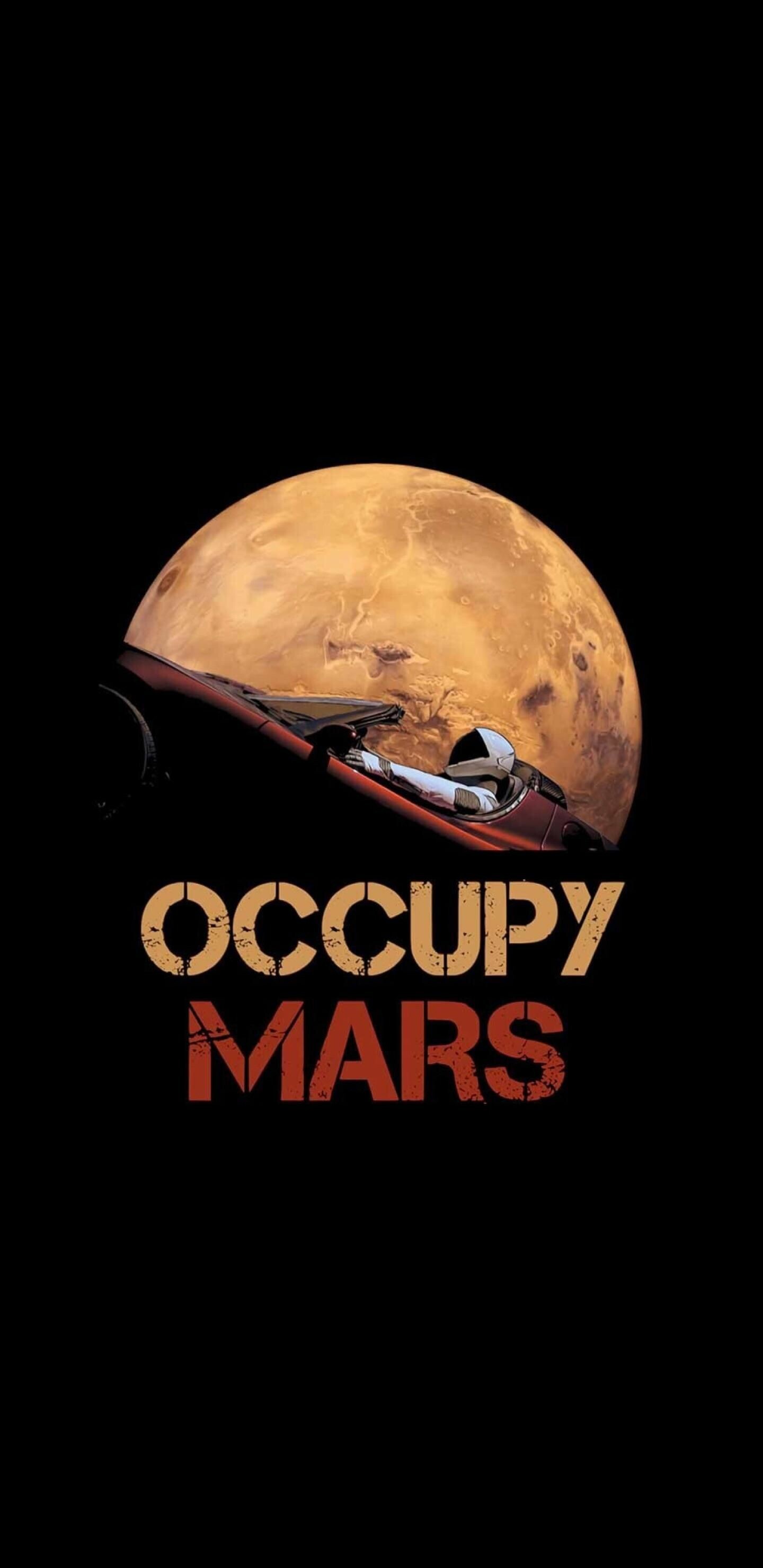 Elon Musk: Occupy Mars, Tesla, Poster, Space. 1440x2960 HD Wallpaper.