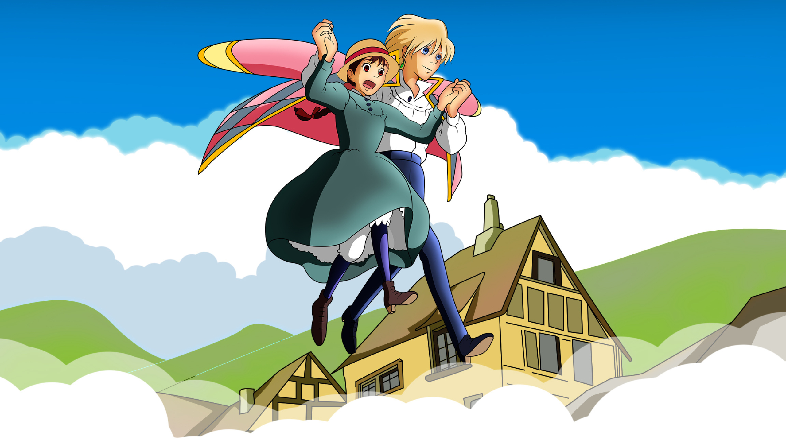 Howl's Moving Castle, Howl's step, in the air, 2560x1440 HD Desktop